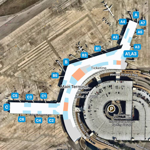 Birmingham Shuttlesworth Airport Map | BHM Terminal Guide