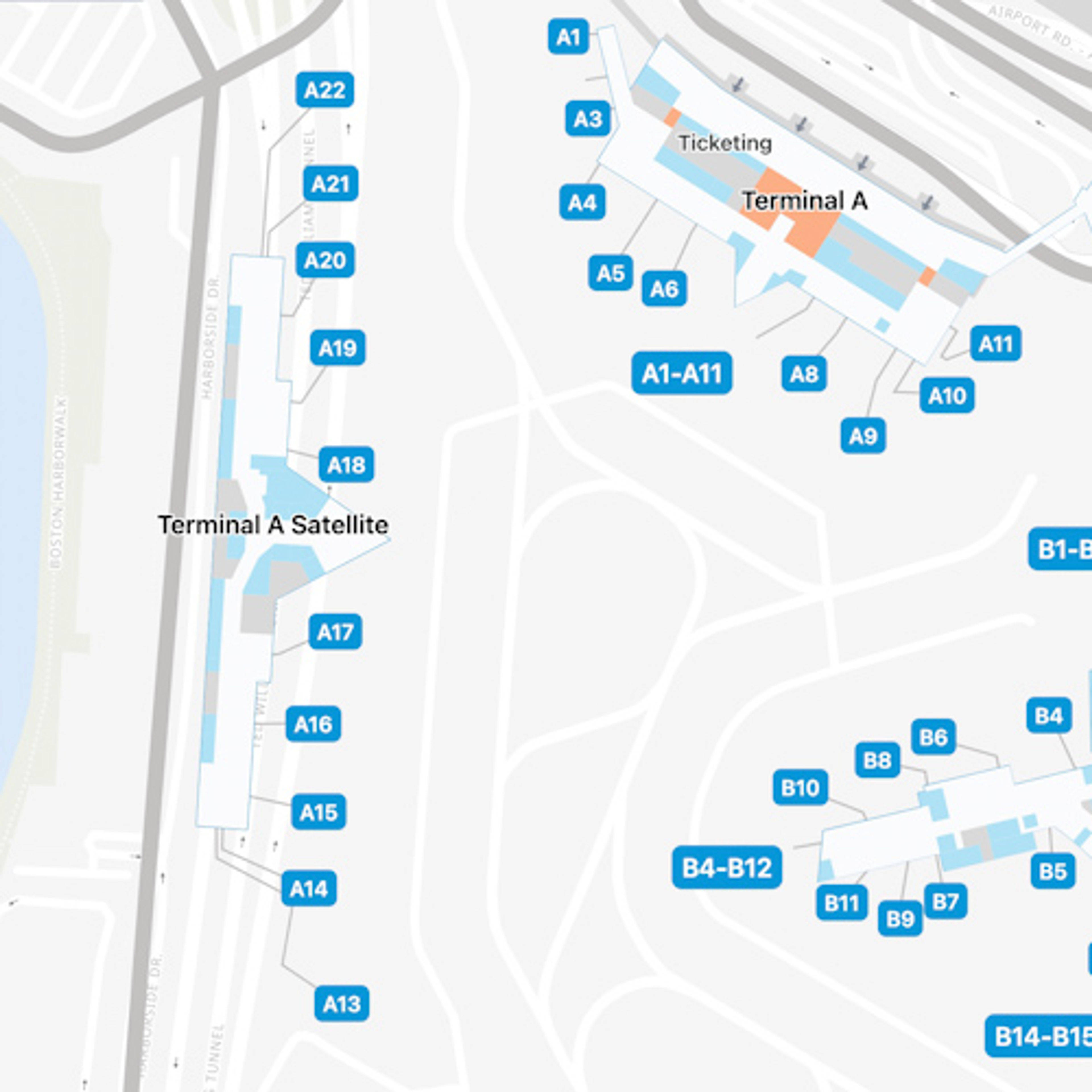 Boston Logan Airport Map BOS Terminal Guide   Boston Logan BOS Terminal A 