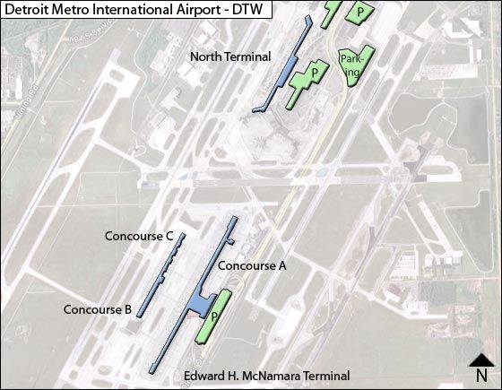 Detroit Metropolitian Airport DTW North Terminal Map   Detroit DTW Terminal Map 