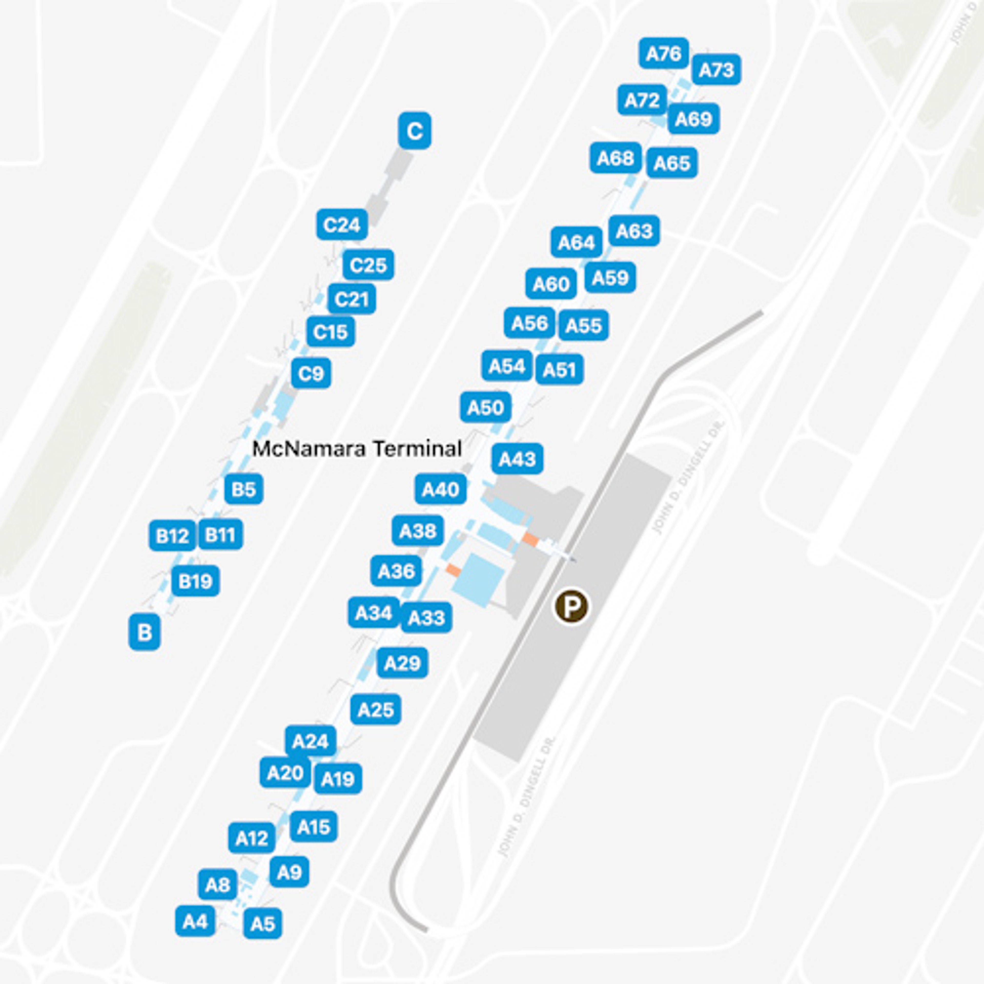 Detroit Metropolitian Airport DTW North Terminal Map   Detroit Metropolitian DTW McNamara Terminal 