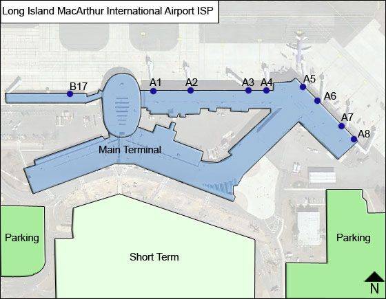 Long Island MacArthur Airport Map ISP Terminal Guide   Long Island MacArthur Airport ISP Terminal Map 