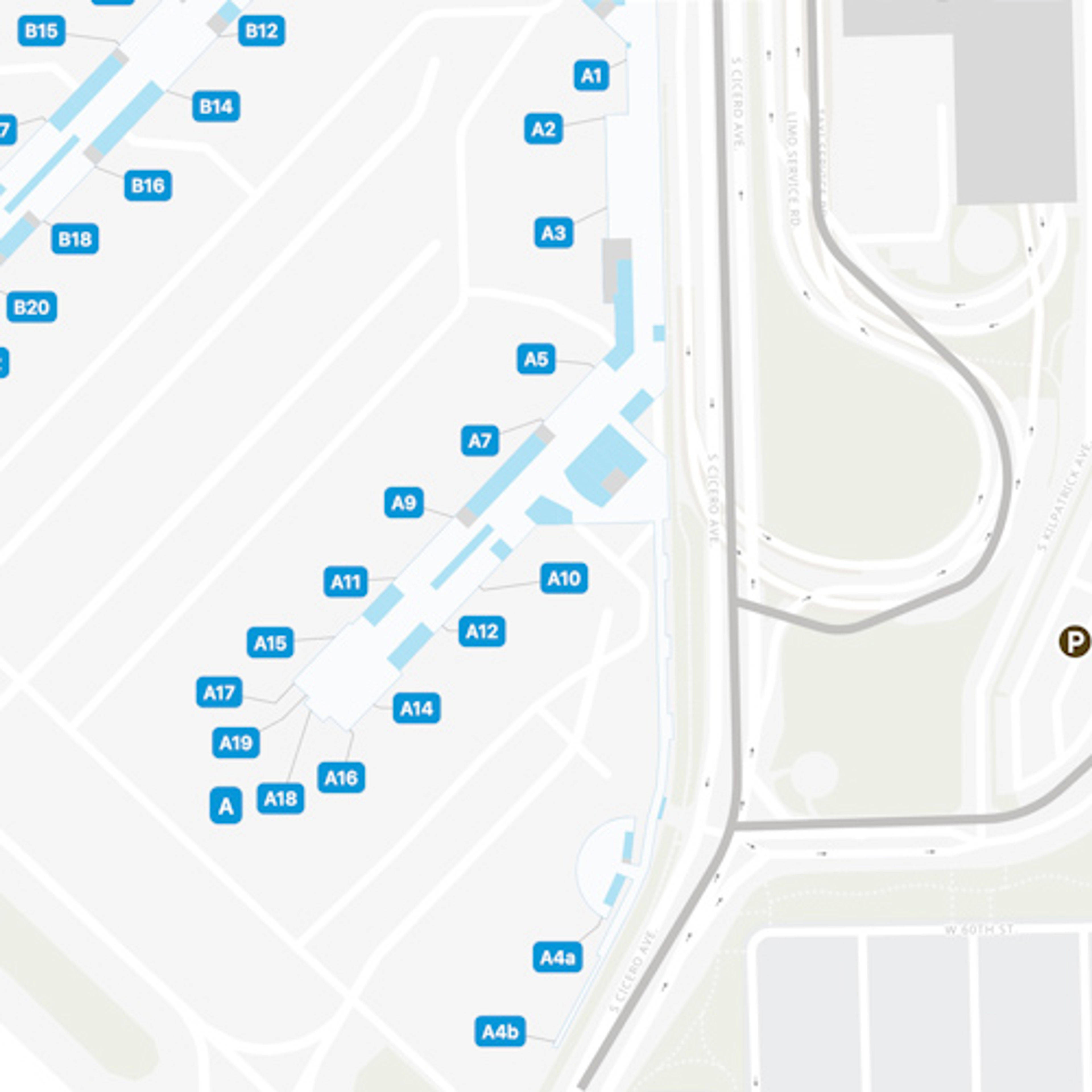 Chicago Midway Airport MDW Concourse B Map