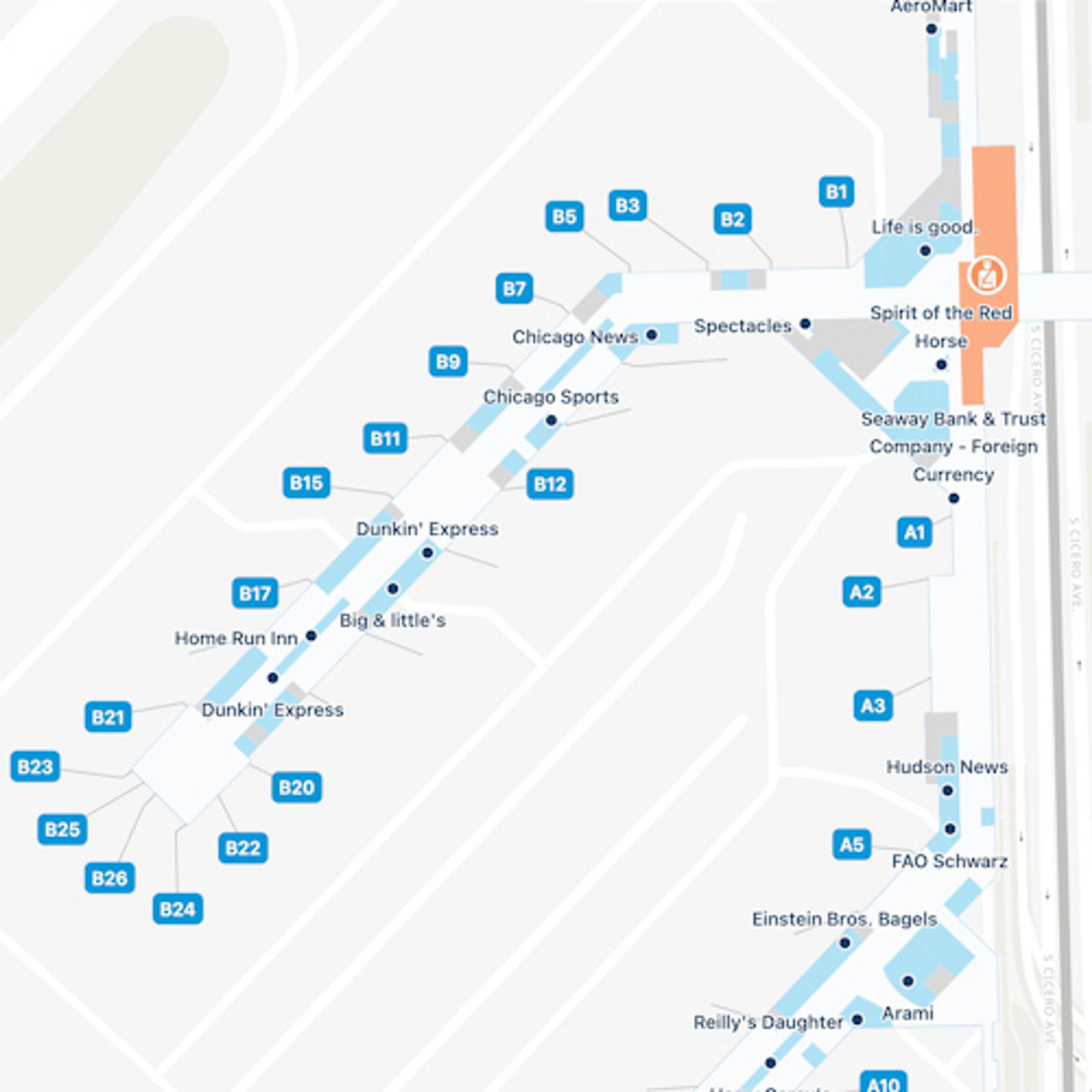 Chicago Midway Airport MDW Concourse B Map   Chicago Midway MDW Concourse B 