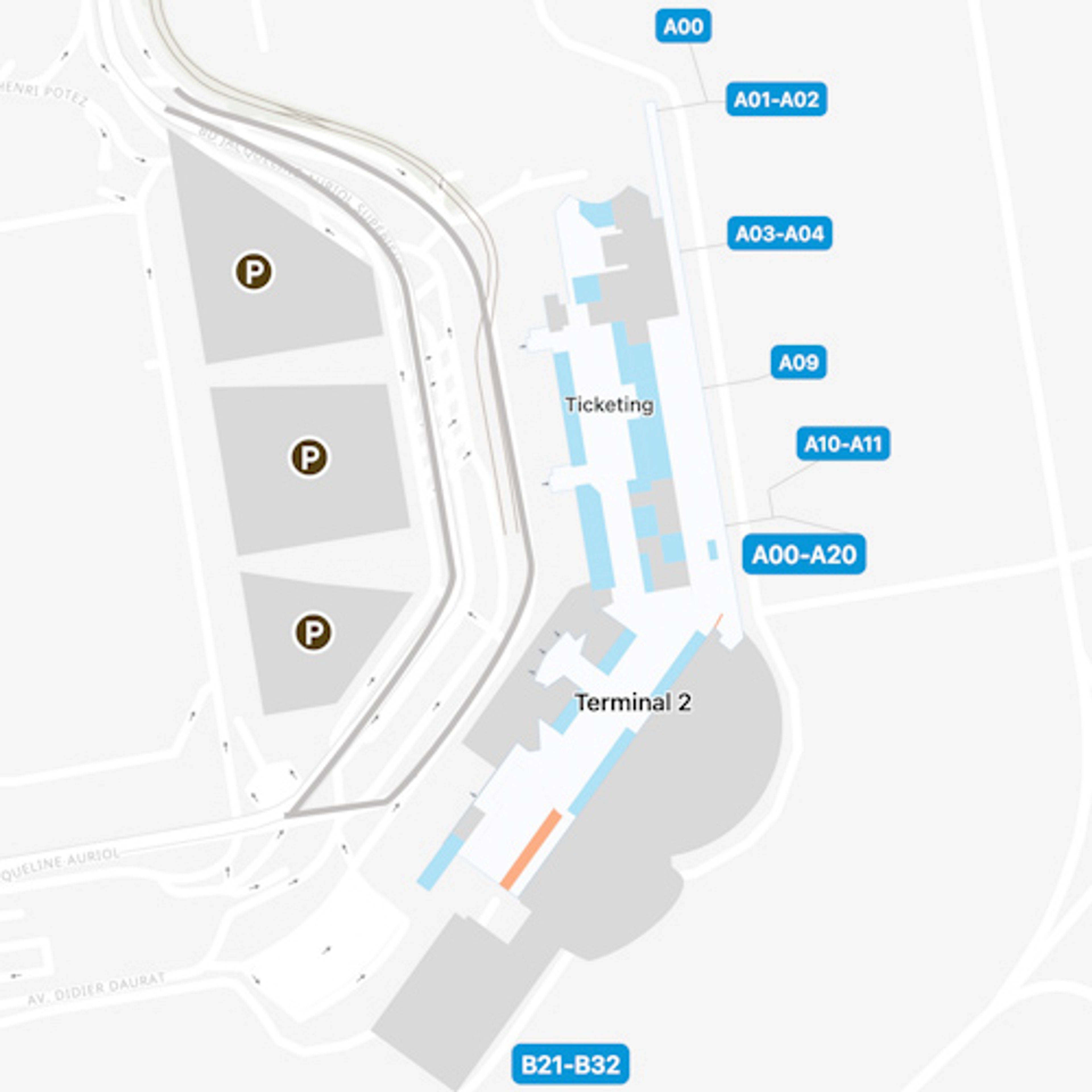 Nice, Alpes-Maritimes Dept.  Airport Terminal 2 Map