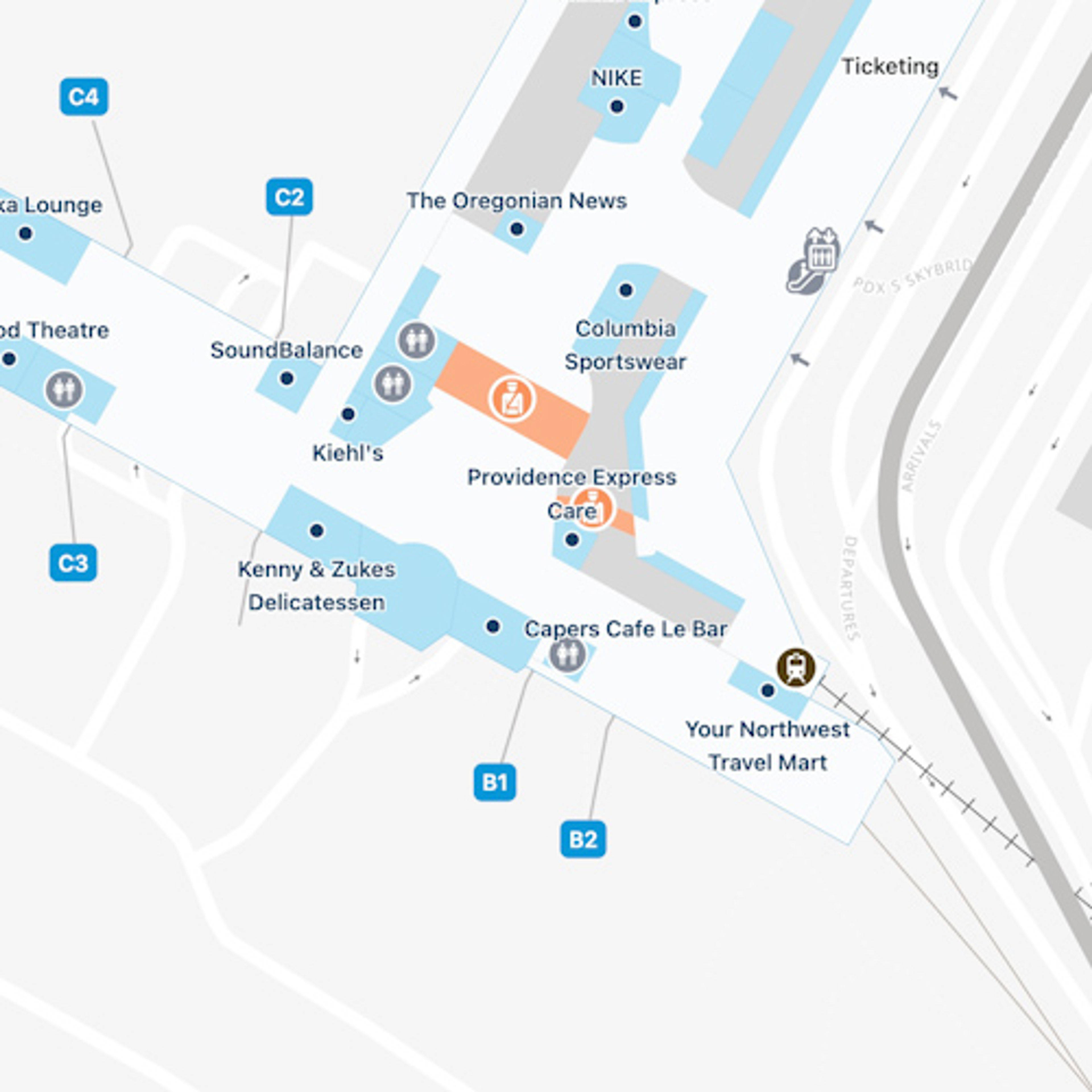 Portland Airport Map PDX Terminal Guide   Portland PDX Concourse B 