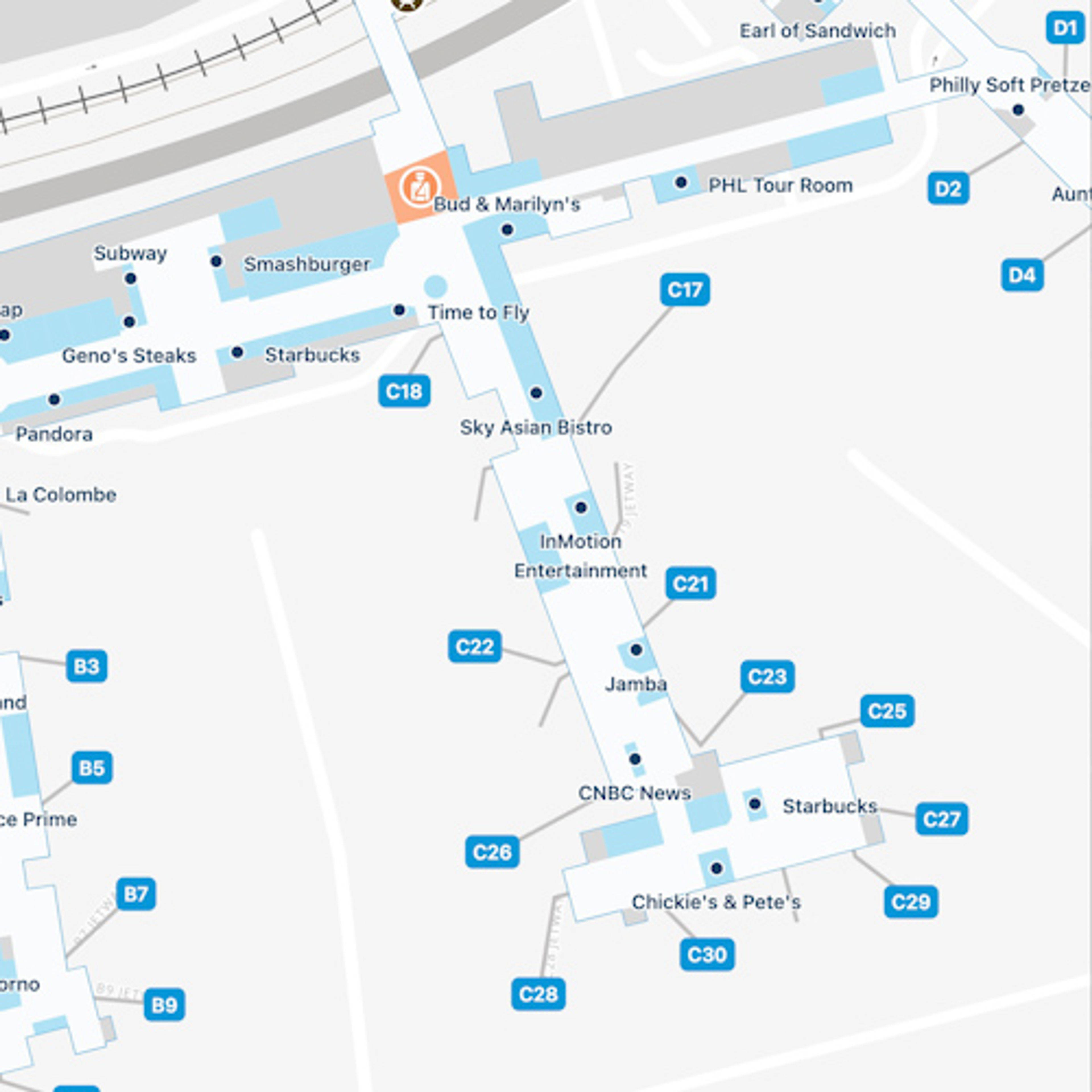 Philadelphia Airport PHL Terminal B Map