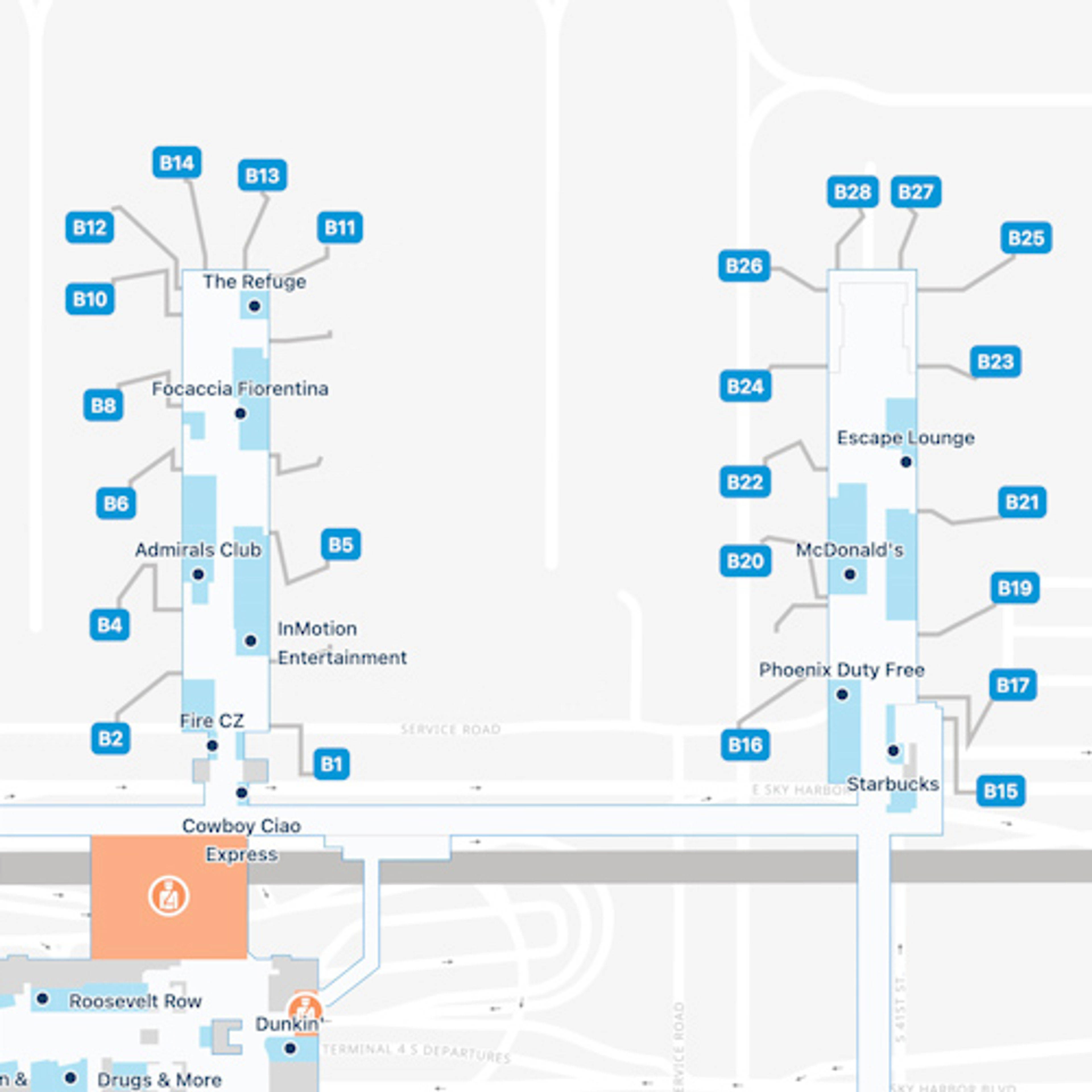 Phoenix Sky Harbor Airport PHX Terminal 4 Map   Phoenix Sky Harbor PHX Concourse B 