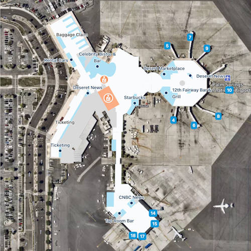 Palm Springs Airport PSP Main Terminal Map   Palm Springs PSP OverviewMap 