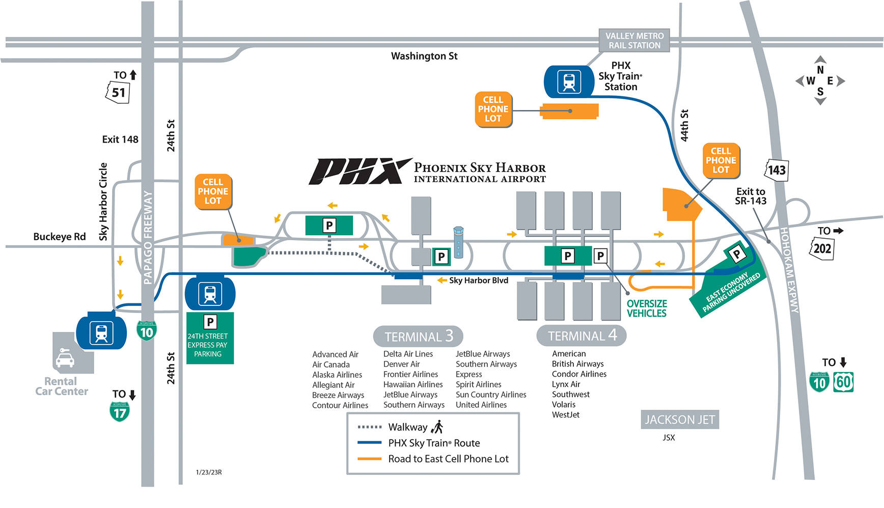 PHX Airport Parking Overview Map