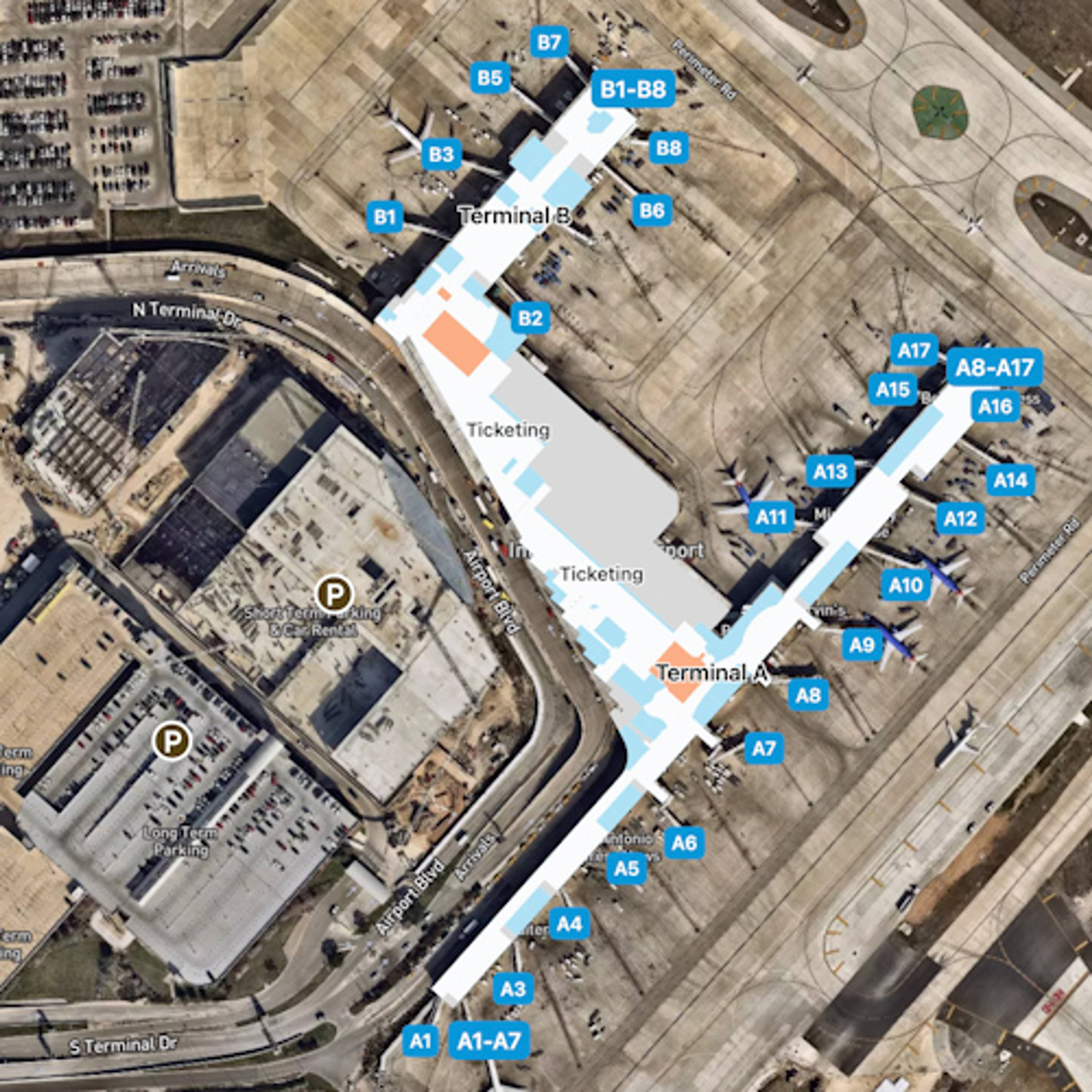 San Antonio Airport Overview Map