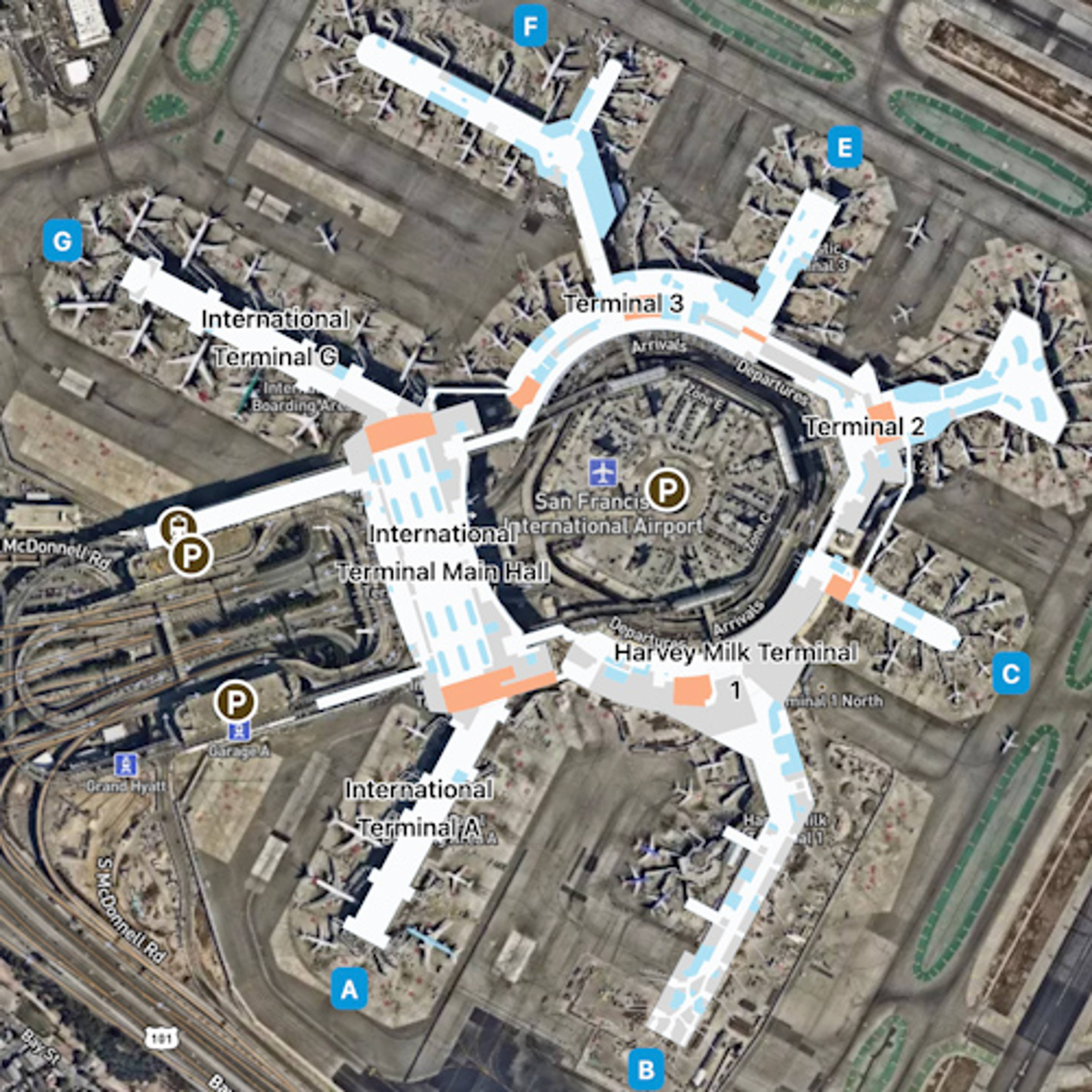 San Francisco Airport Overview Map
