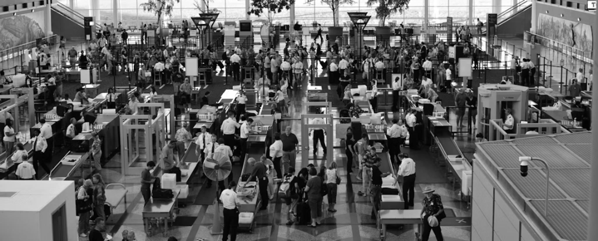 Aerial-view-of-large-airport-security-checkpoint