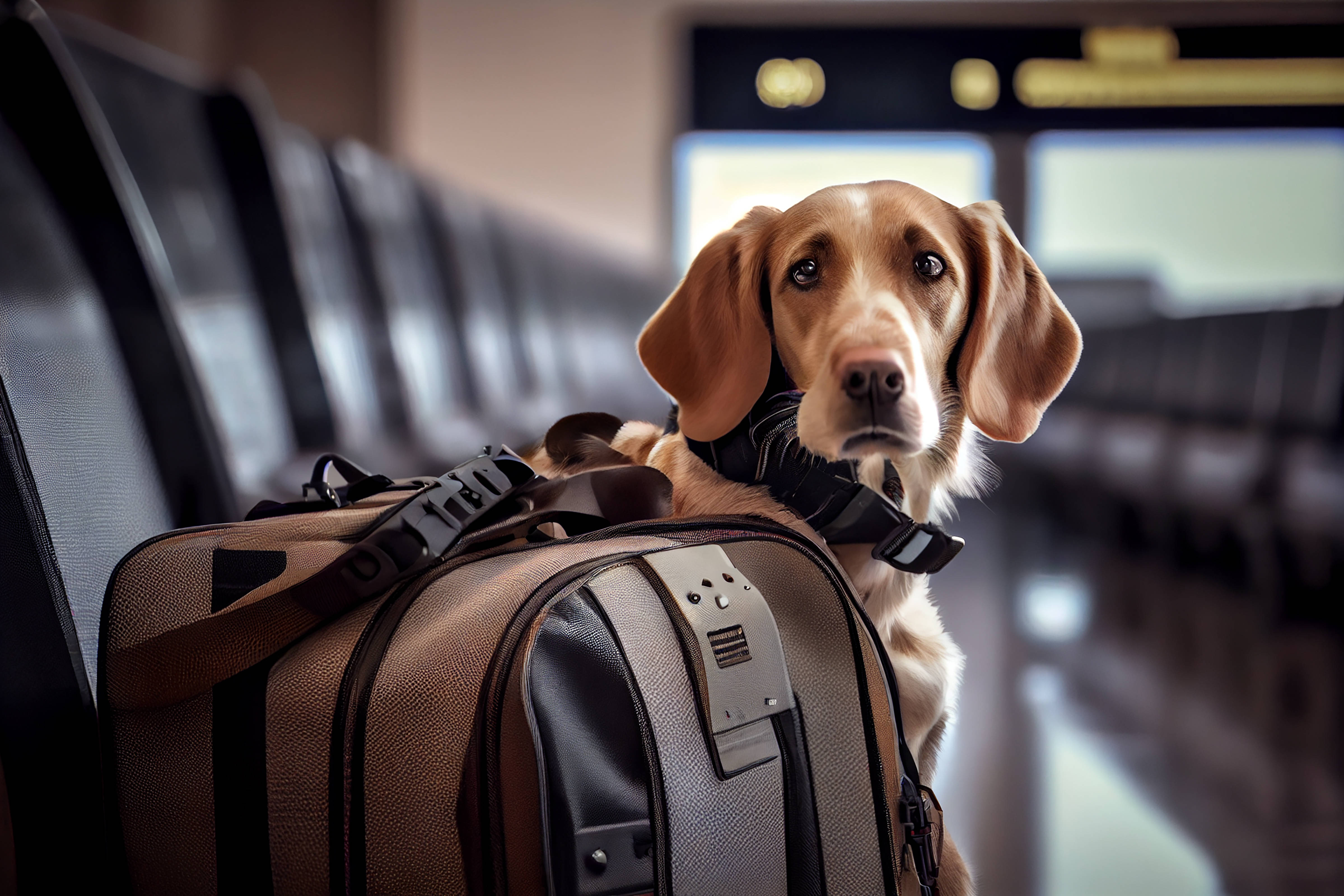 Cute puppy sitting in luggage waiting to travel generative AI