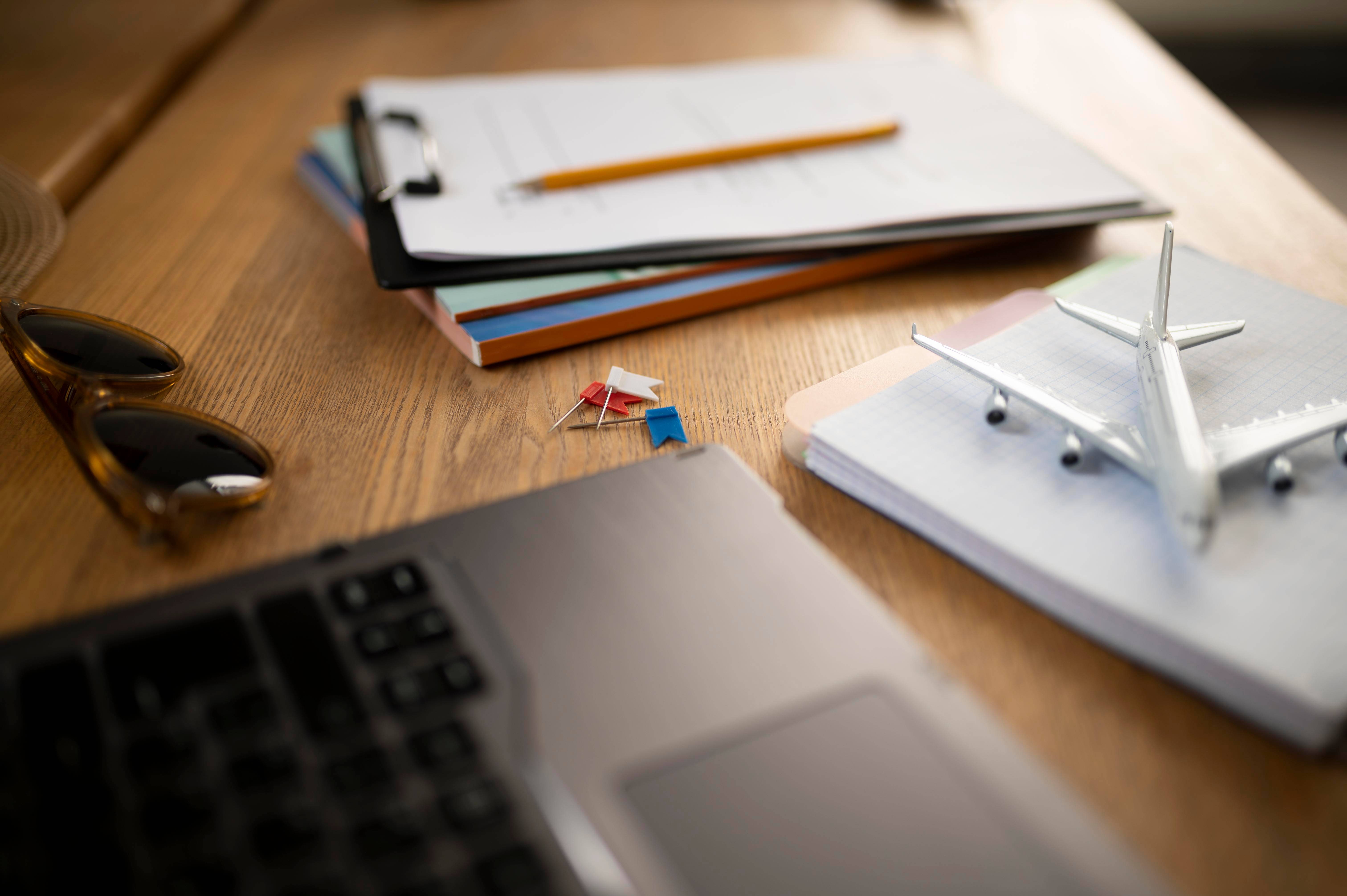 High angle notebook and laptop arrangement