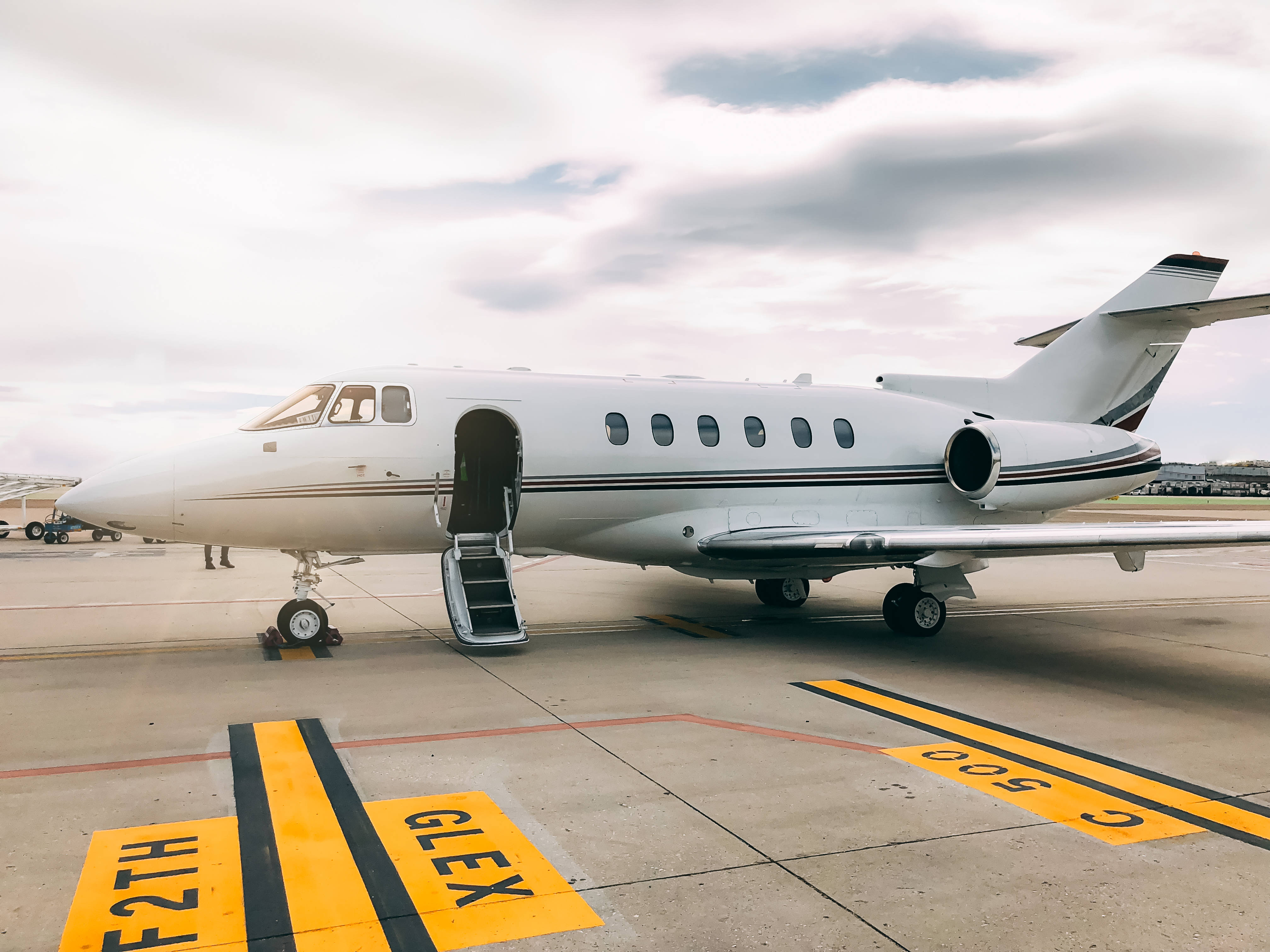 Private luxury jet at the airport terminal