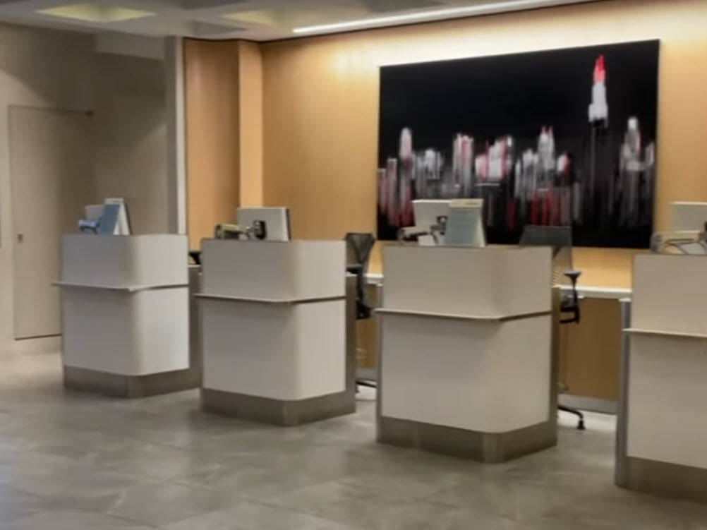 American Airlines Admirals Club front desk area in Terminal 3 at Chicago O'Hare Airport