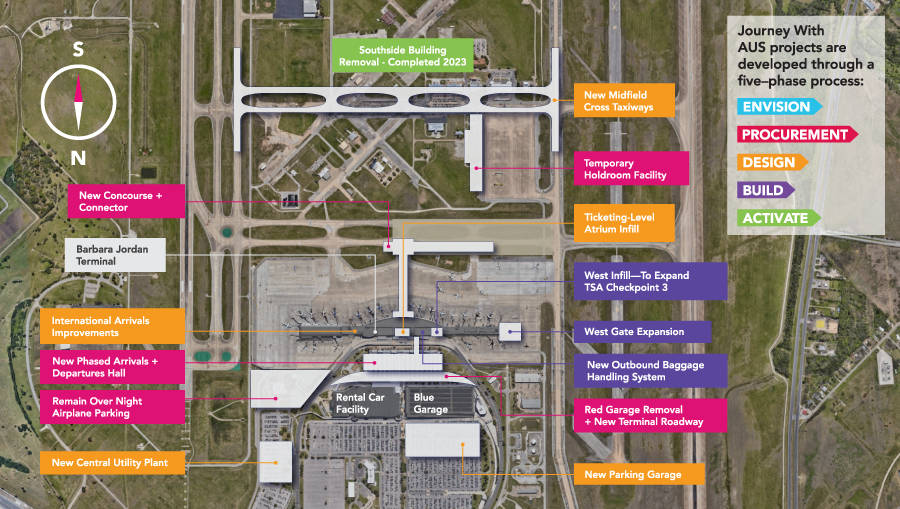 Austin Airport Improvements shown on a map