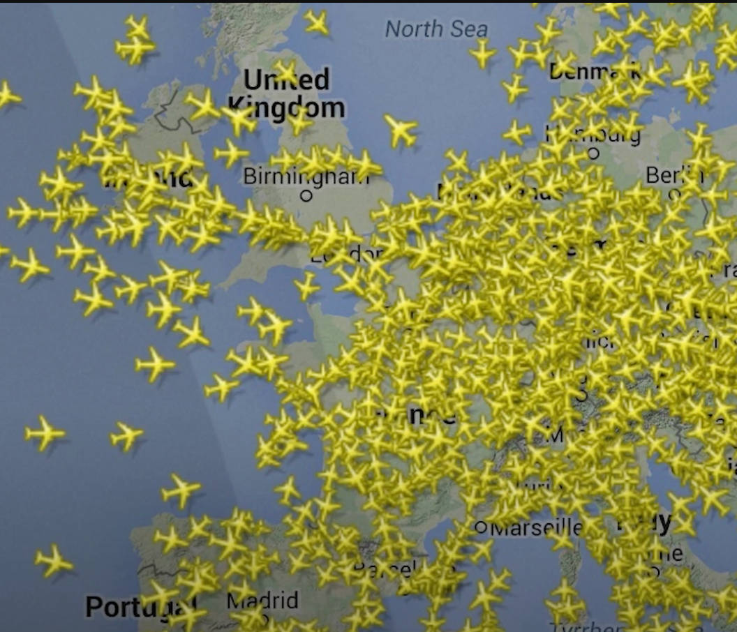 Airline flight paths tracked on a mobile app screen