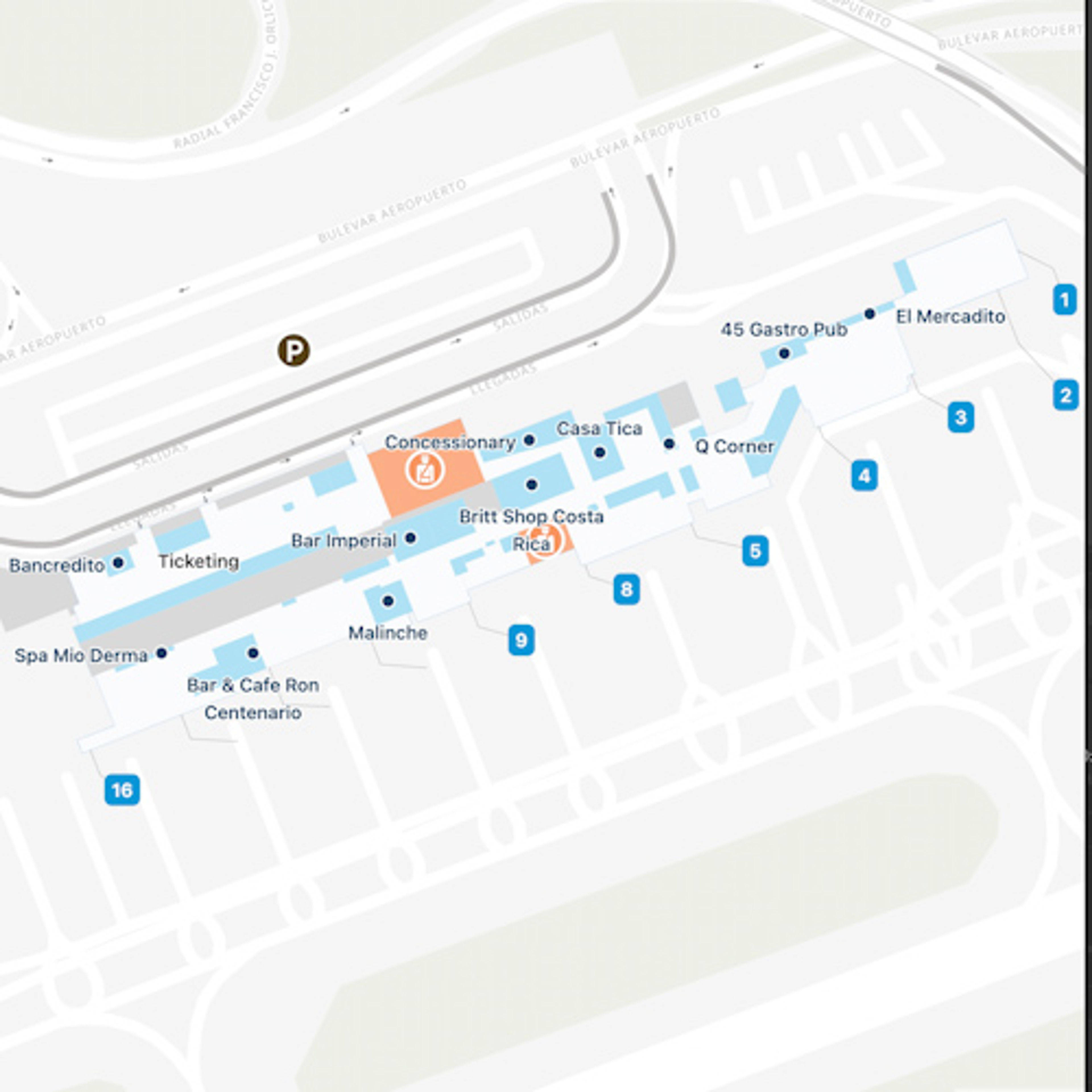 El Coco - Alajuela Province Airport Main Terminal Map