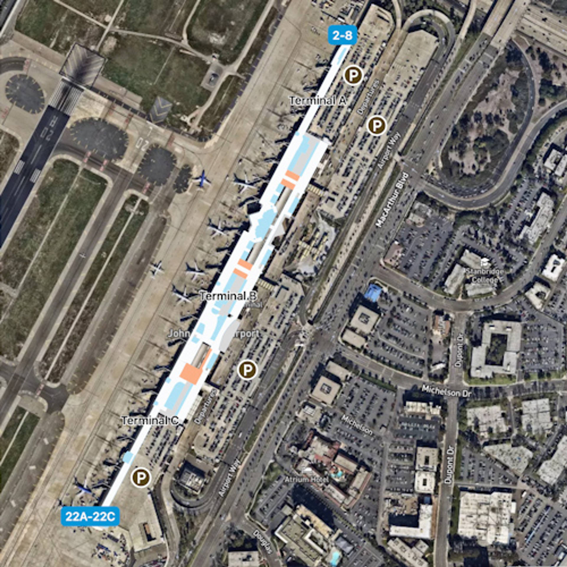 Orange County John Wayne Airport SNA Terminal A Map