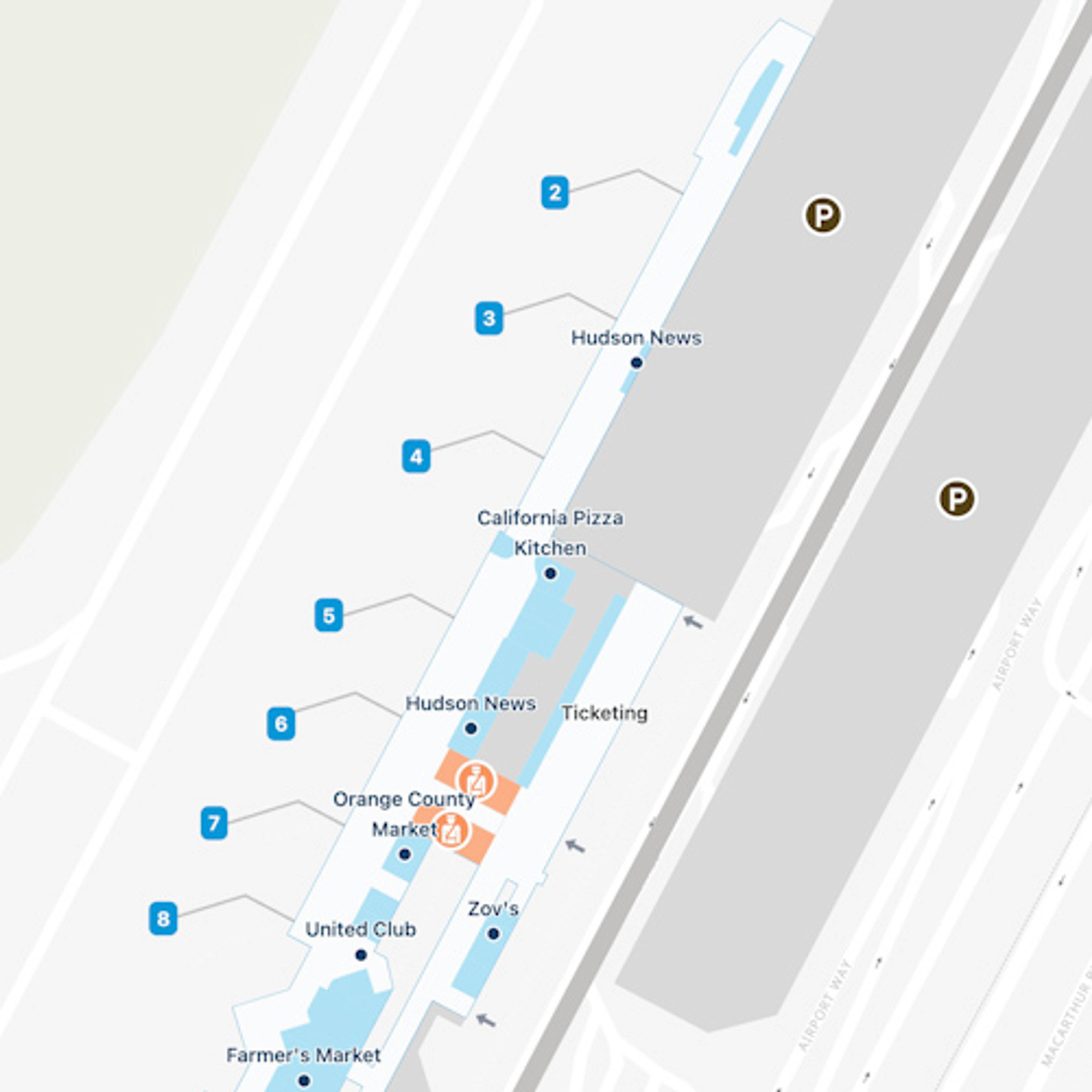 Orange County John Wayne Airport Map Sna Terminal Guide