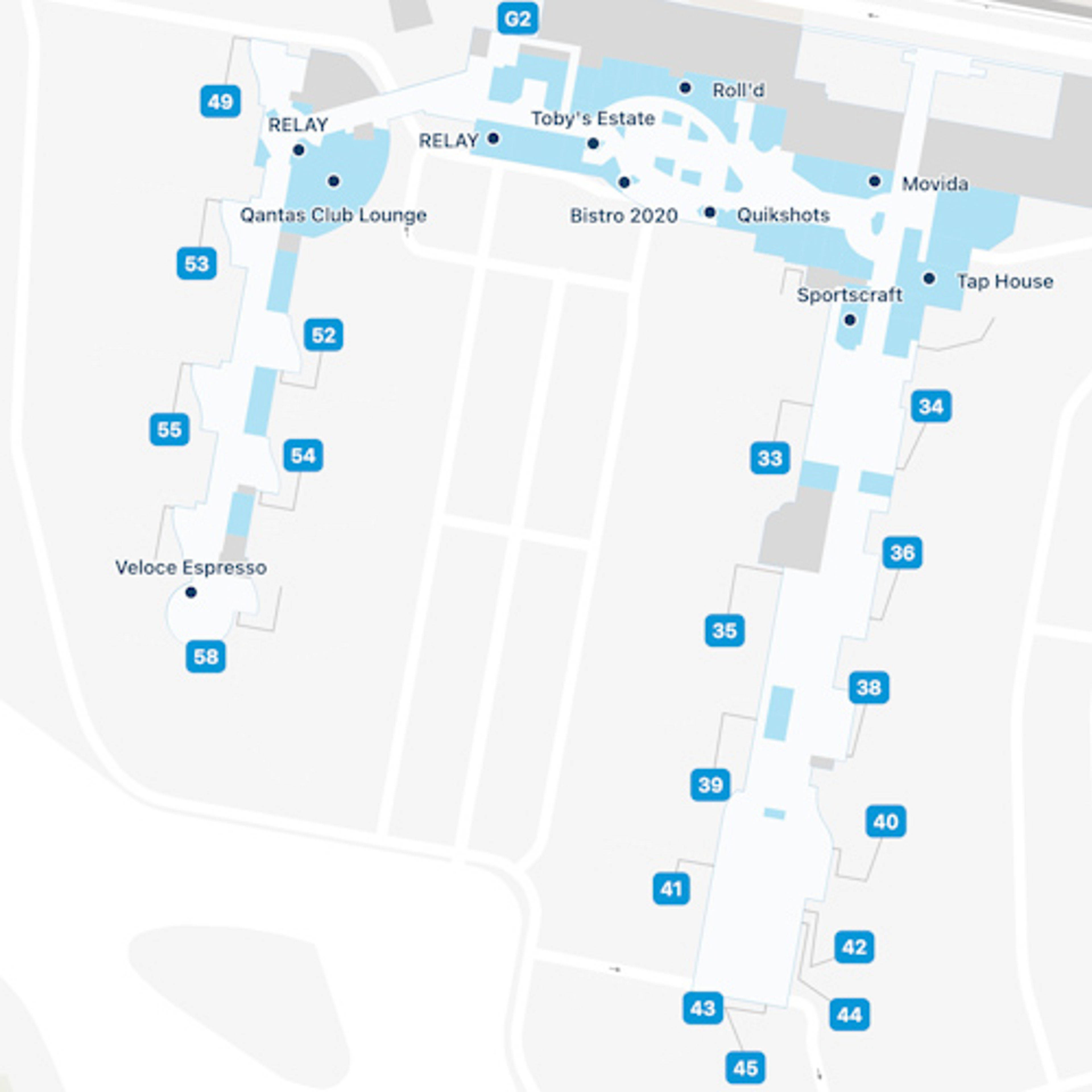 Sydney - Mascot, NSW Airport Terminal 2 Map