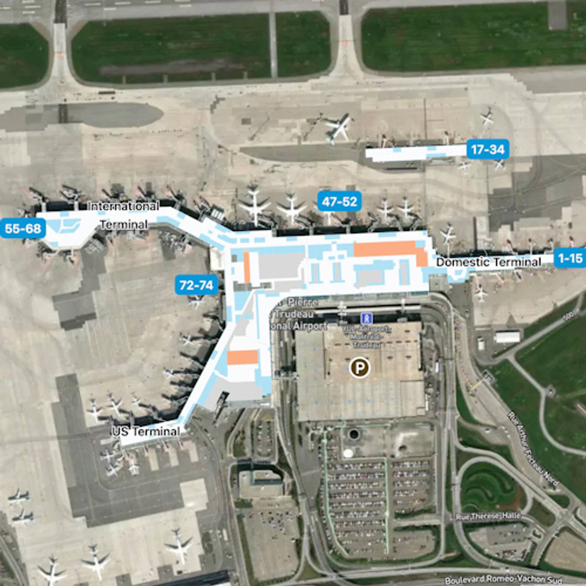 Montreal Trudeau Airport YUL Domestic Area Map