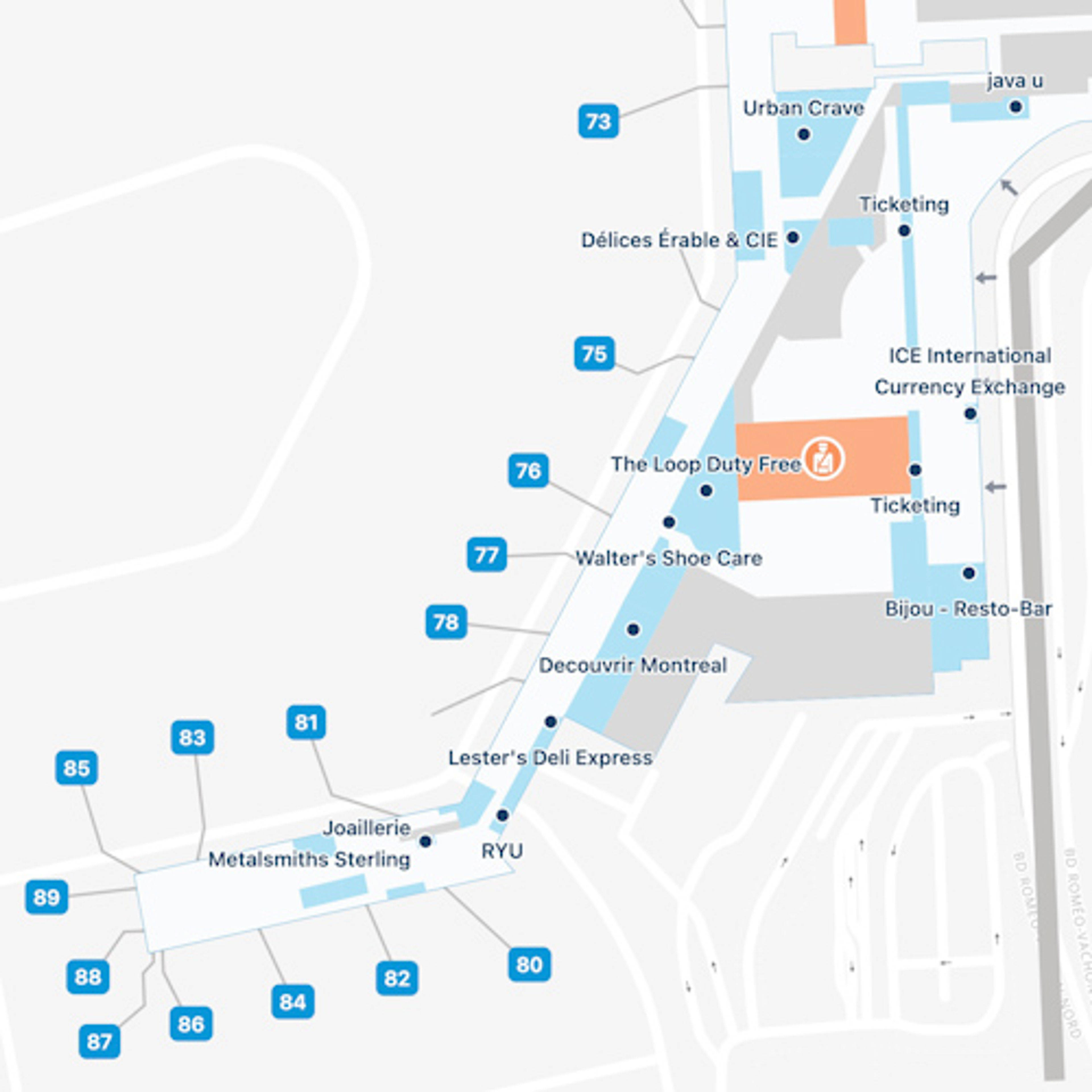 Montreal Trudeau Airport YUL Domestic Area Map   Montreal Trudeau YUL Transborder Area 