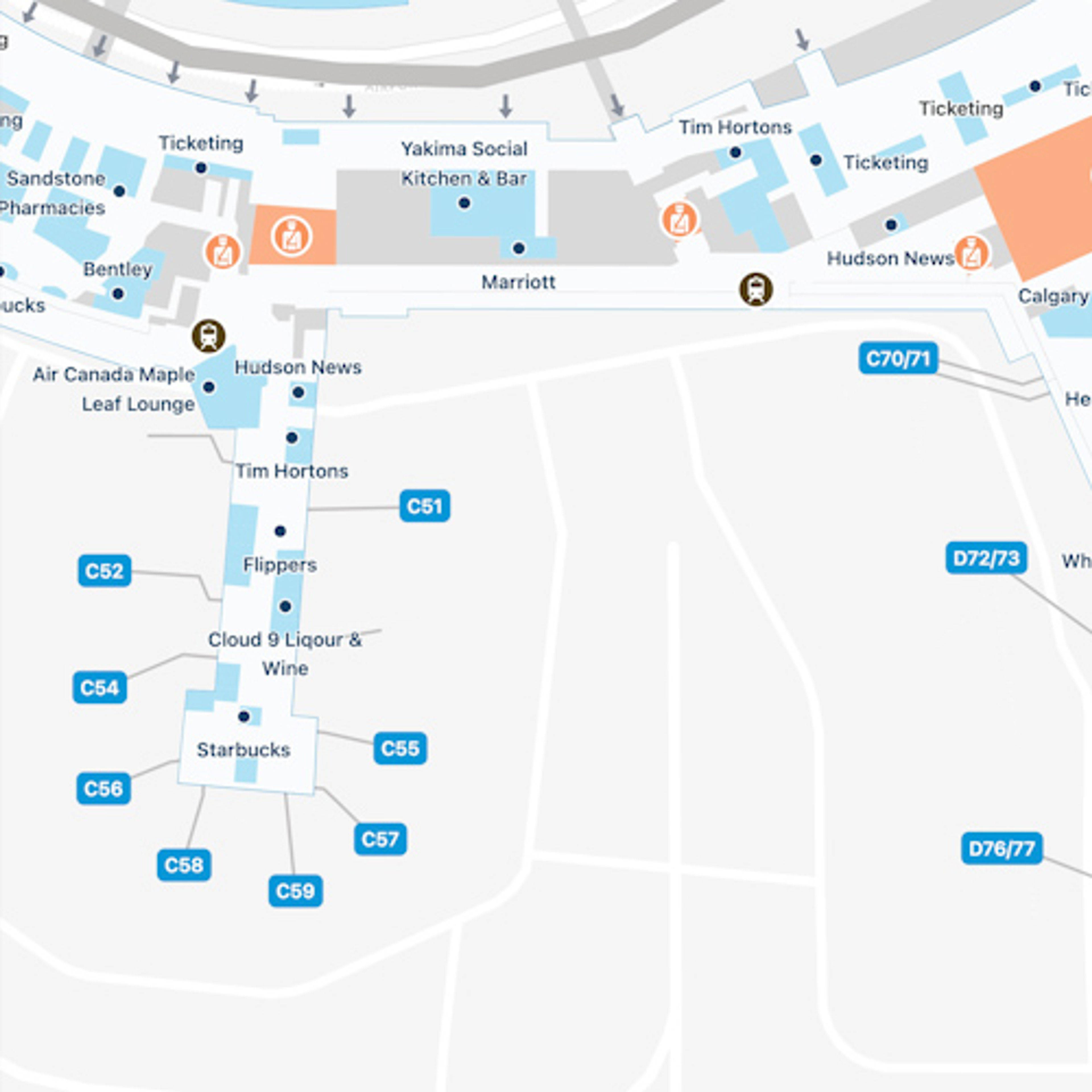 Calgary Airport YYC Concourse D Map   Calgary YYC Concourse C 