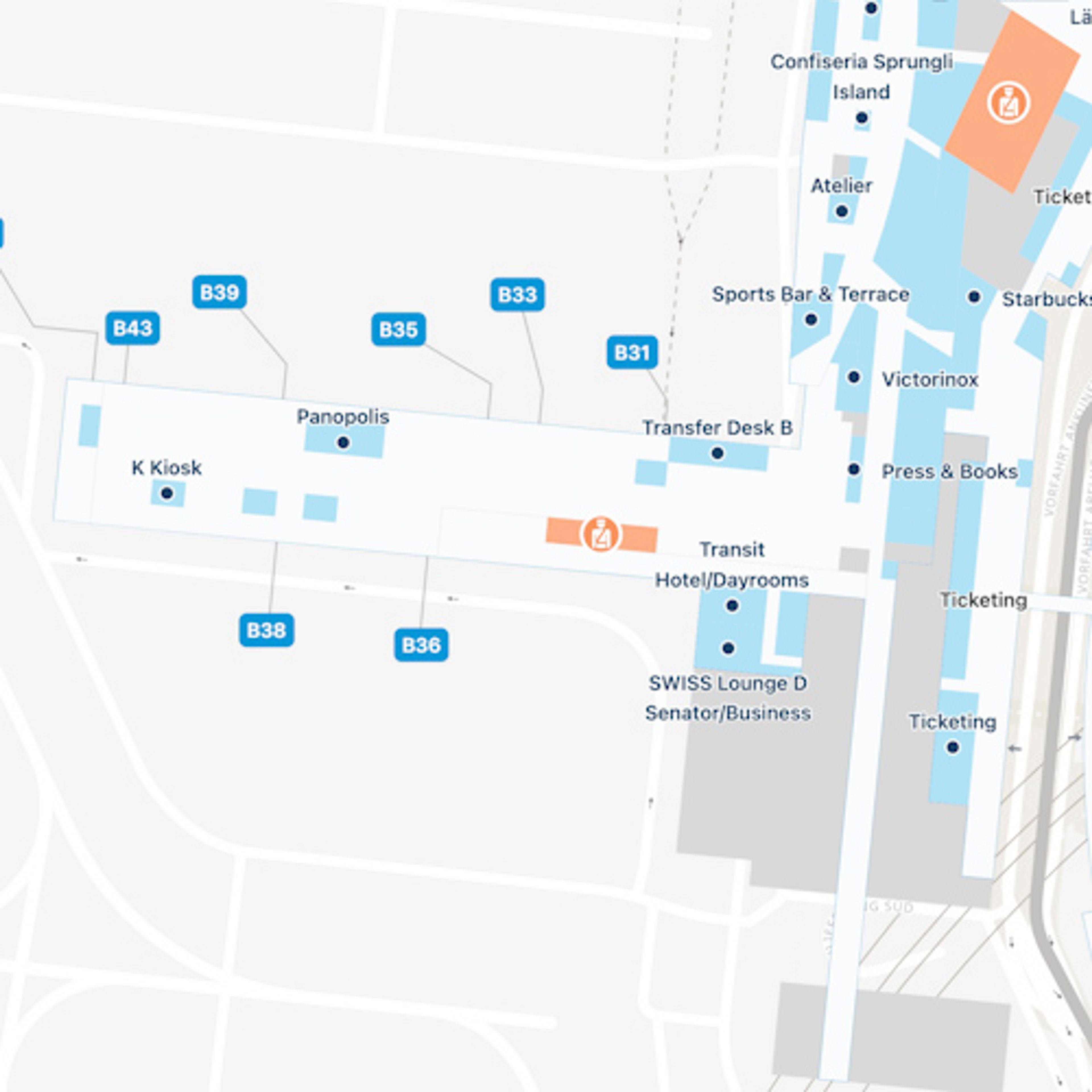 Zurich Airport Map ZRH Terminal Guide   Zurich ZRH Concourse B 