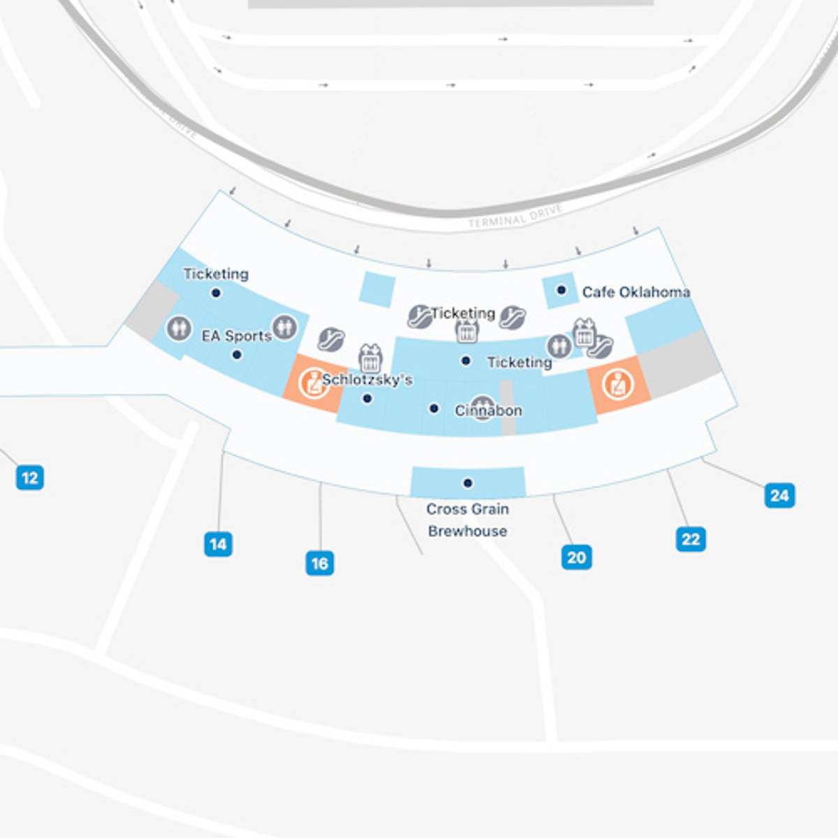 Oklahoma City Airport Map Guide To OKC S Terminals   Oklahoma Will Rogers World OKC Main Terminal 