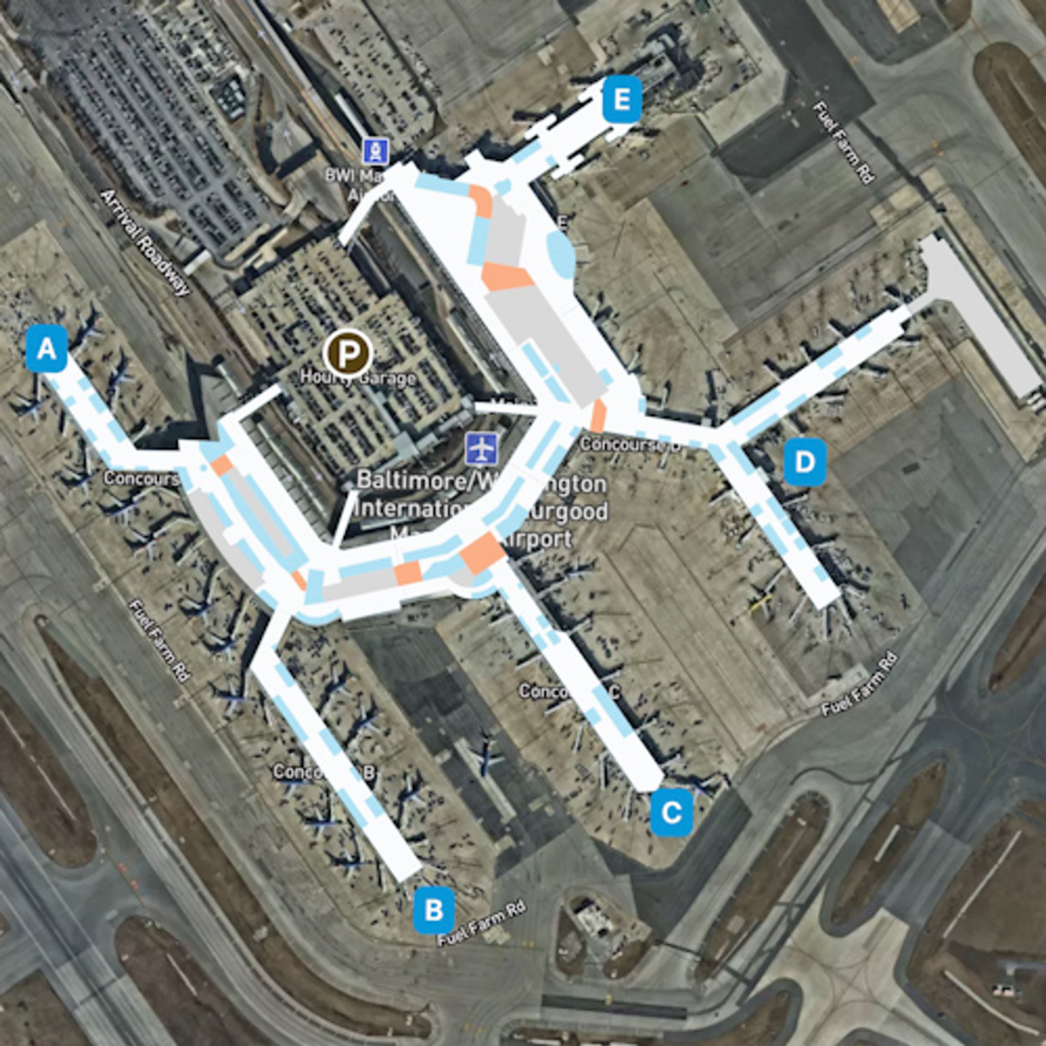 Baltimore Washington Airport BWI Terminal Overview Map