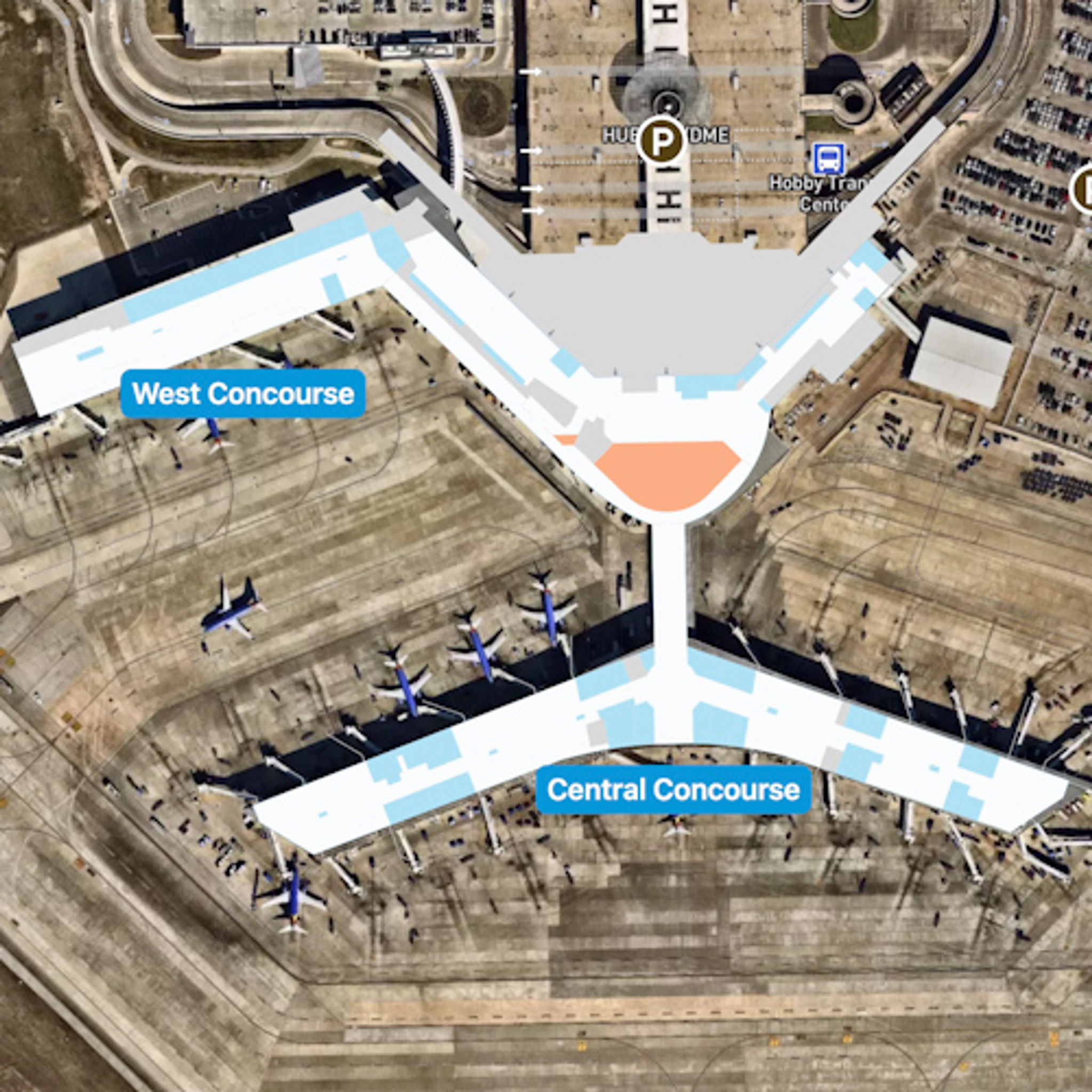 Houston Hobby Central Concourse Map