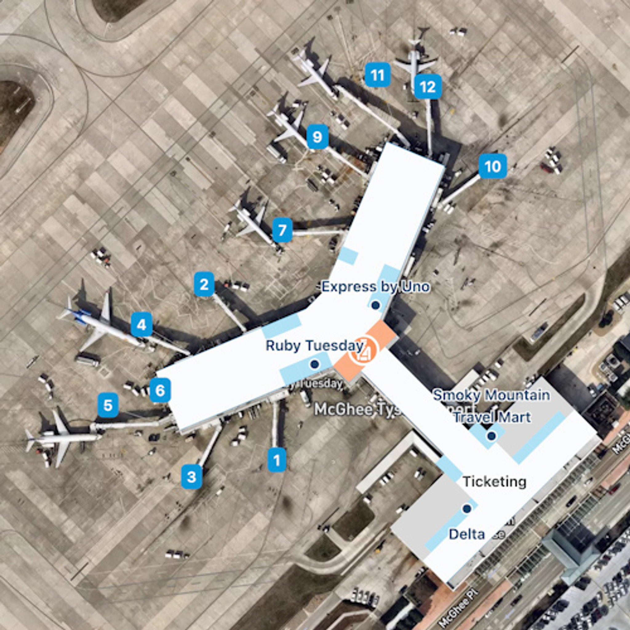 Knoxville McGhee Tyson Airport TYS Terminal Overview Map