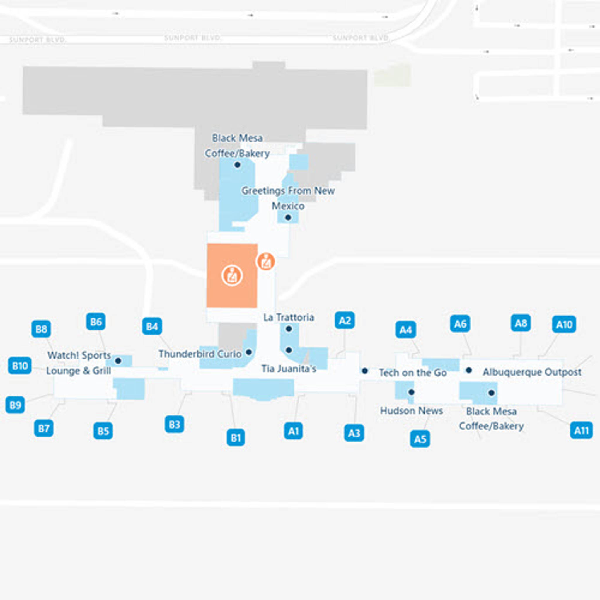Albuquerque Sunport Airport ABQ Terminal Overview Map