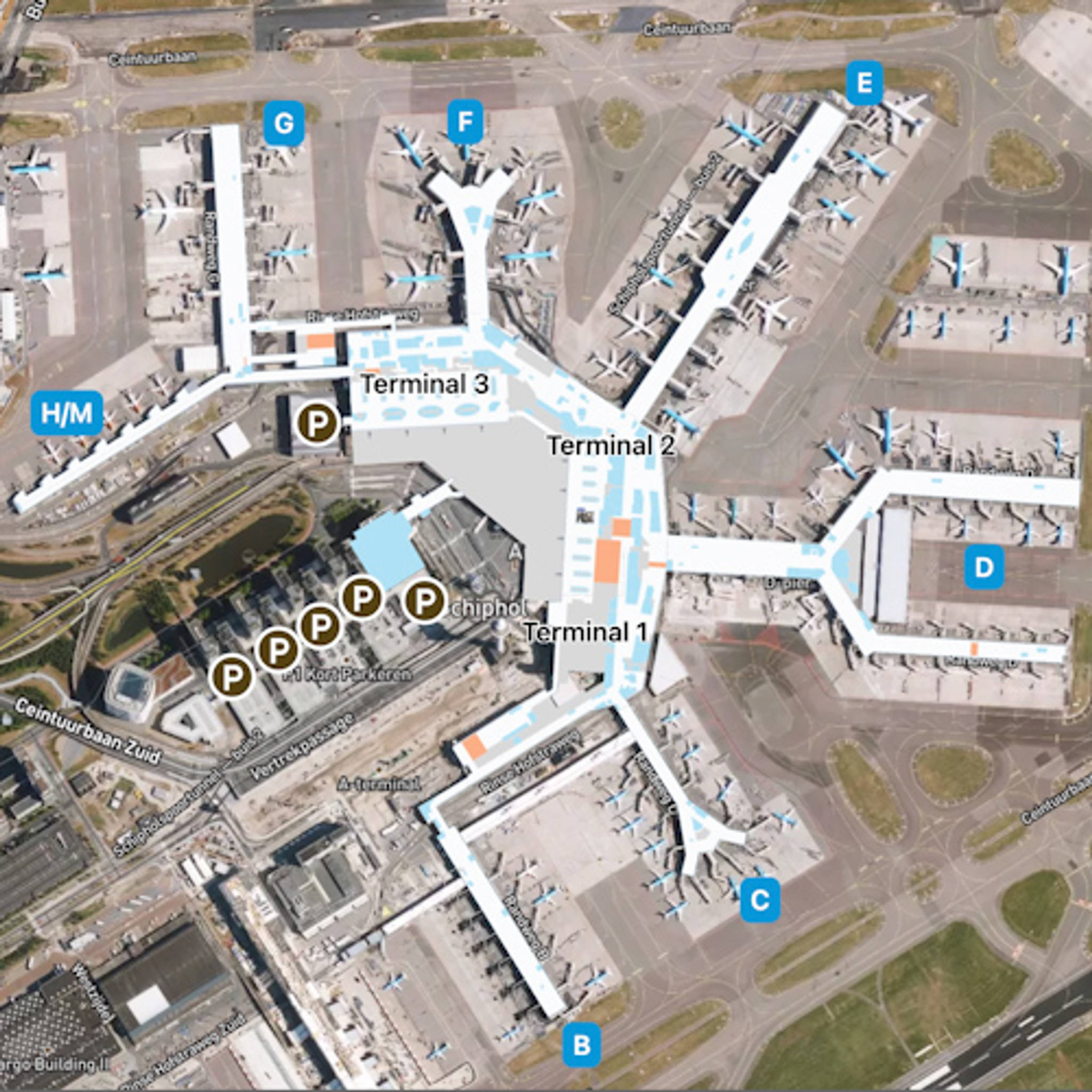 Amsterdam Schiphol Airport AMS Terminal Overview Map