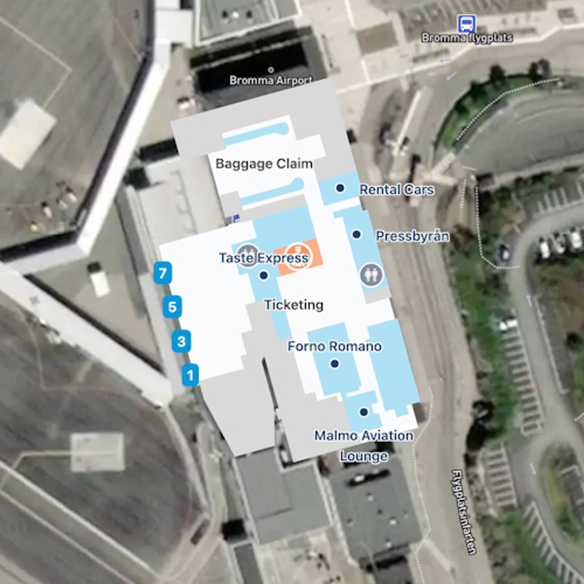 Stockholm-Bromma Airport BMA Terminal Overview Map