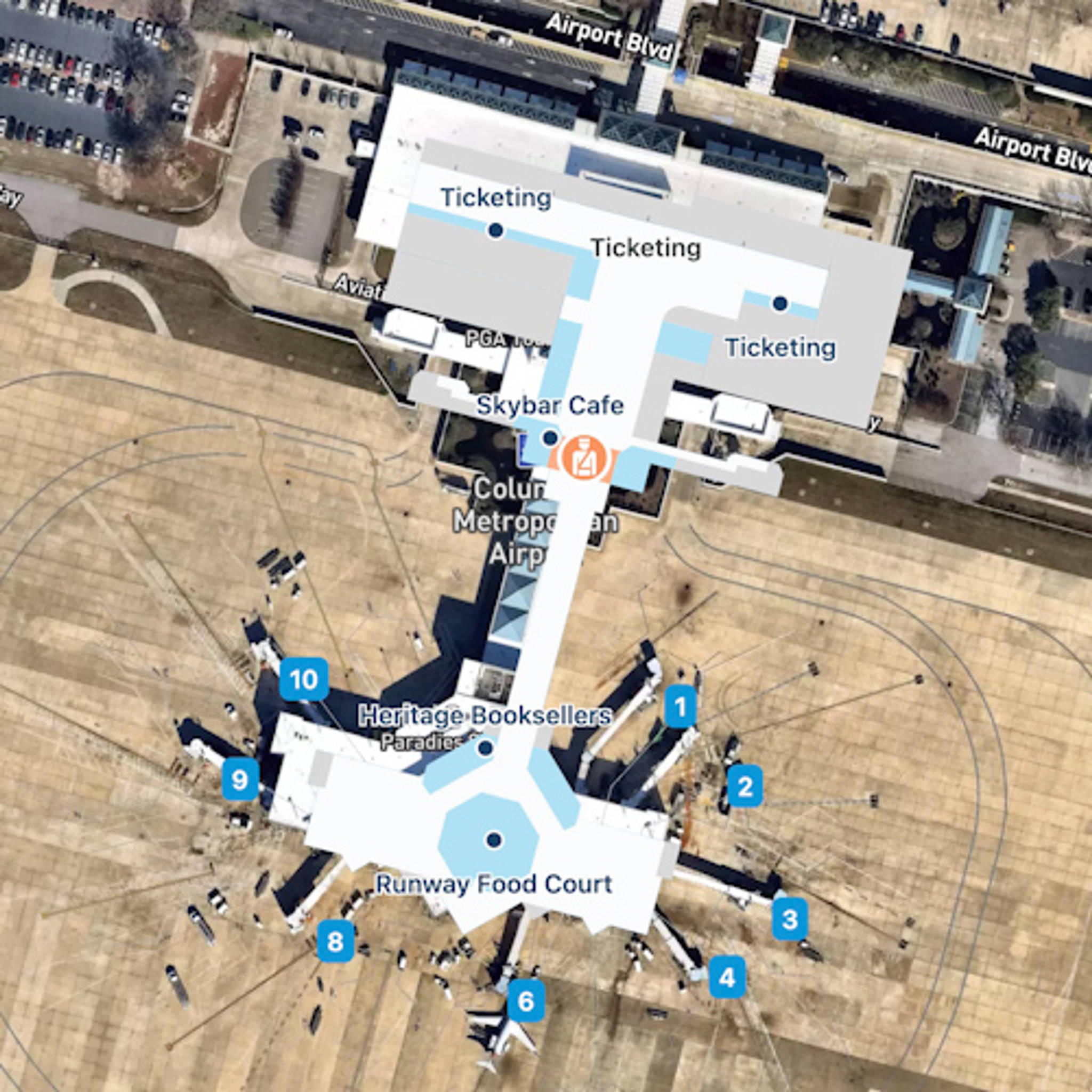 Columbia Metropolitian Airport CAE Terminal Overview Map