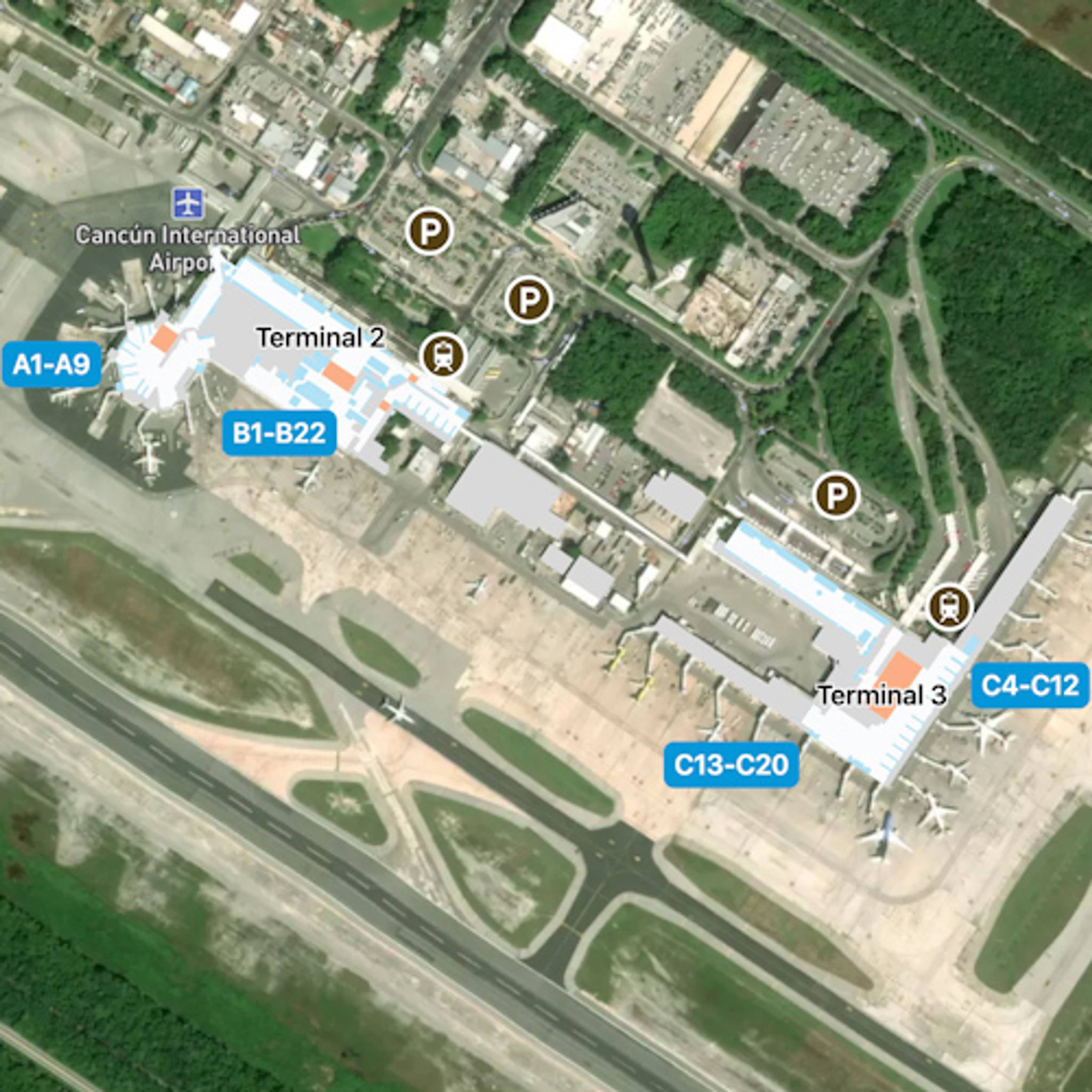 Cancun Airport CUN Terminal Overview Map