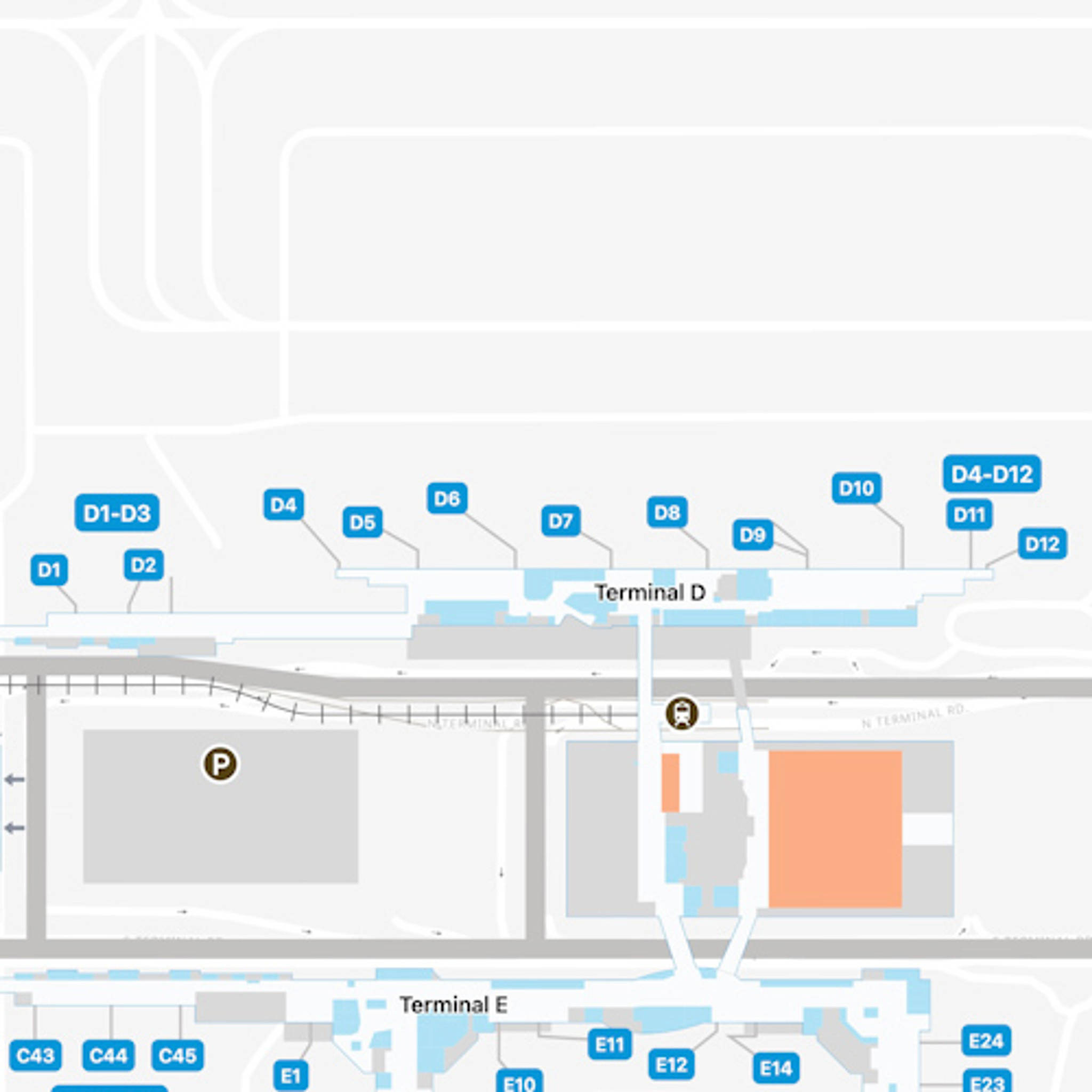 Houston Intercontinental Airport IAH Terminal D Map