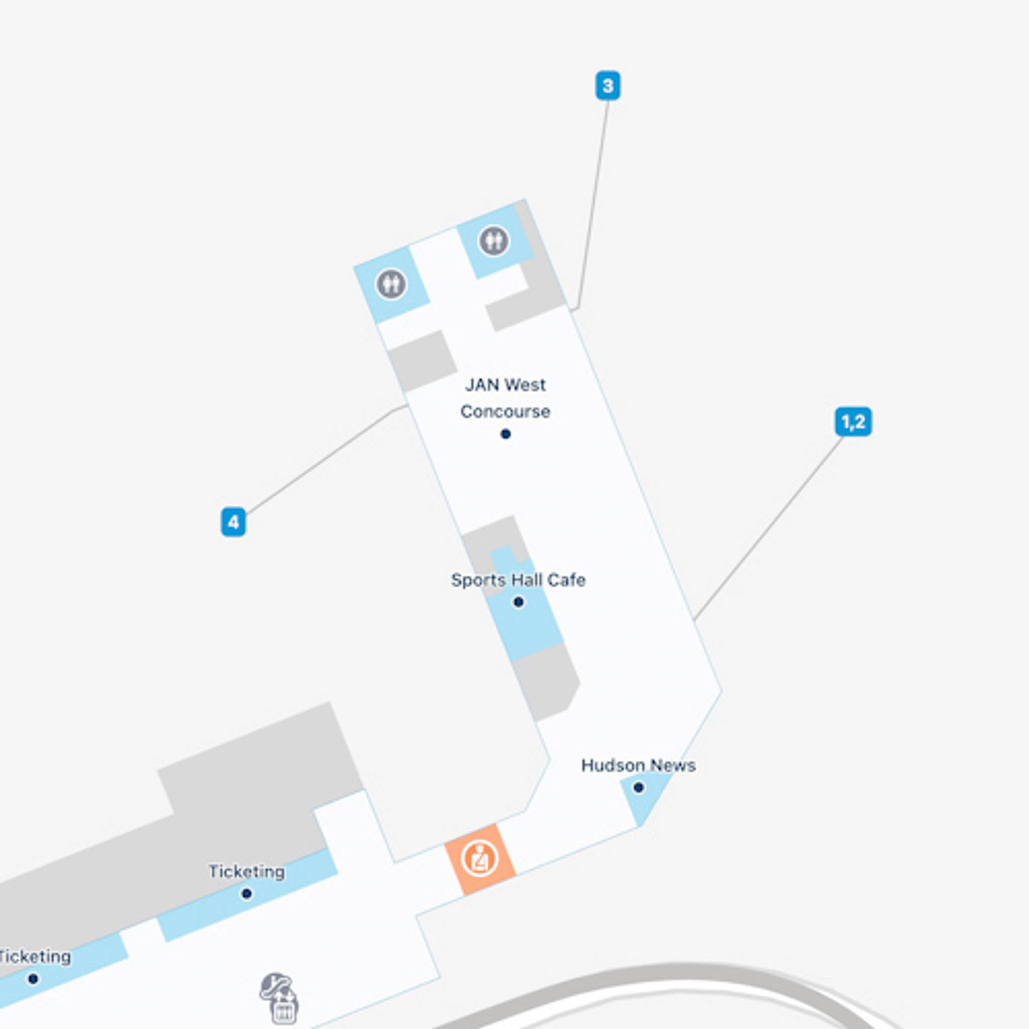 Jackson Evers Airport JAN East Concourse Map