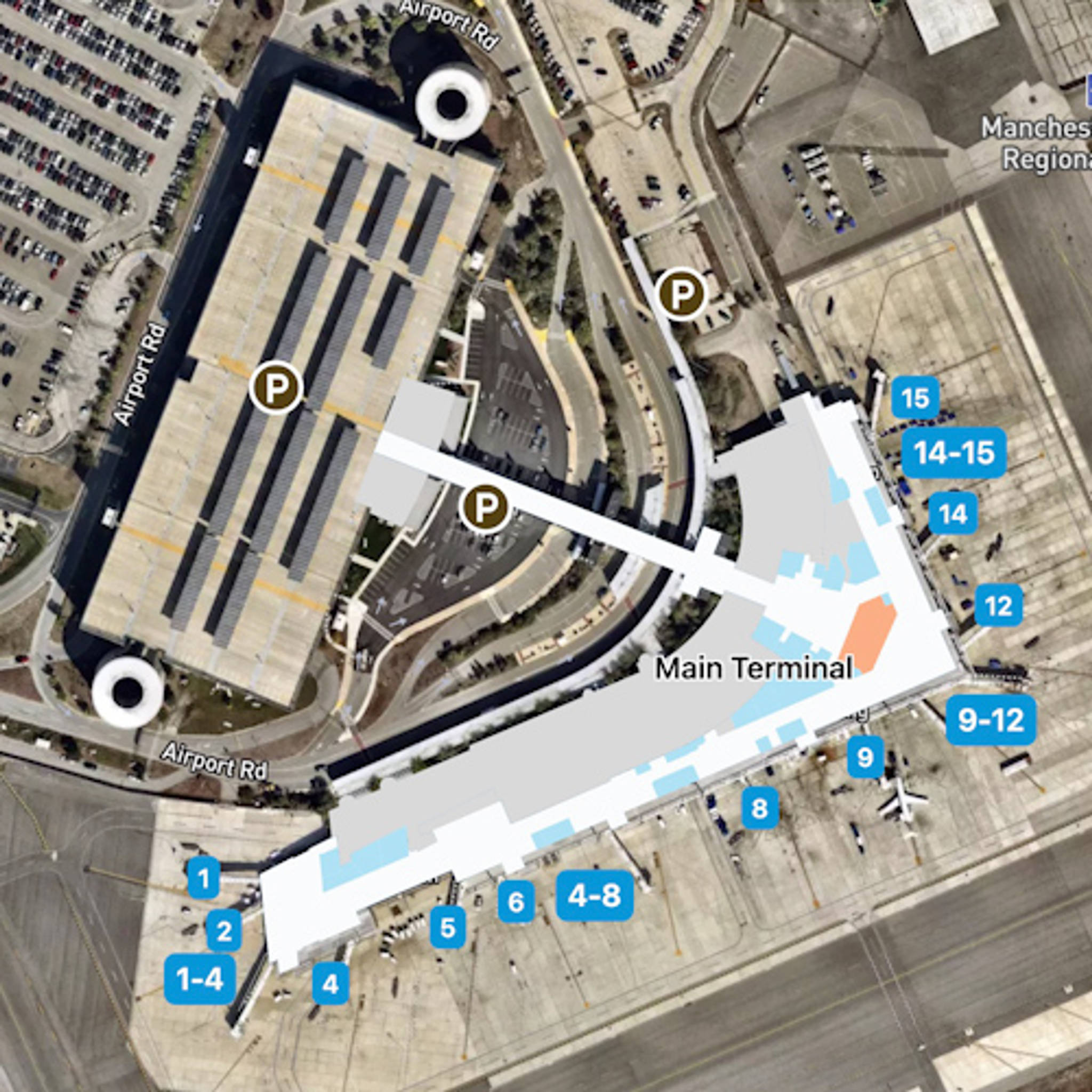 Manchester Boston Regional Airport MHT Terminal Overview Map