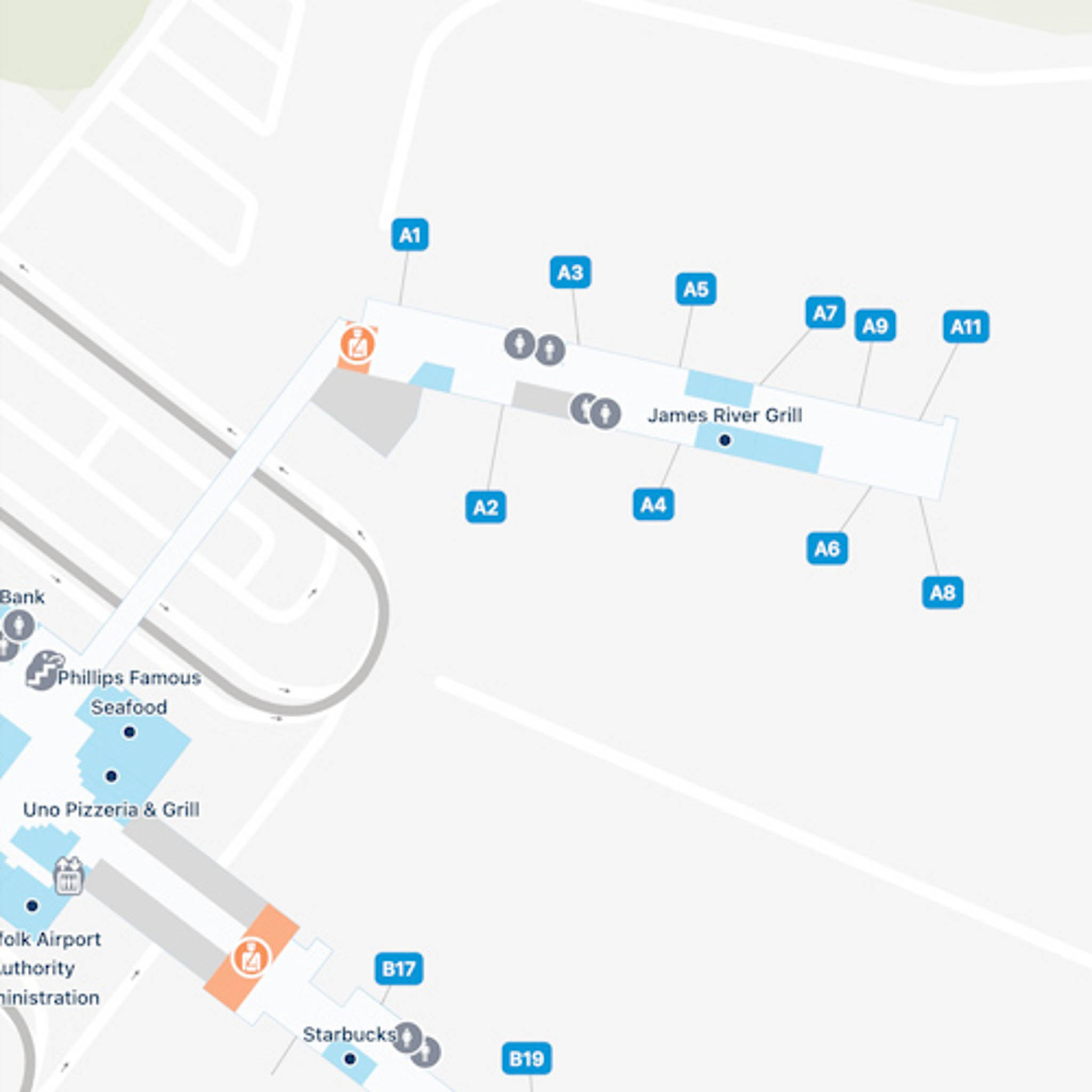 Norfolk Airport ORF Concourse A Map