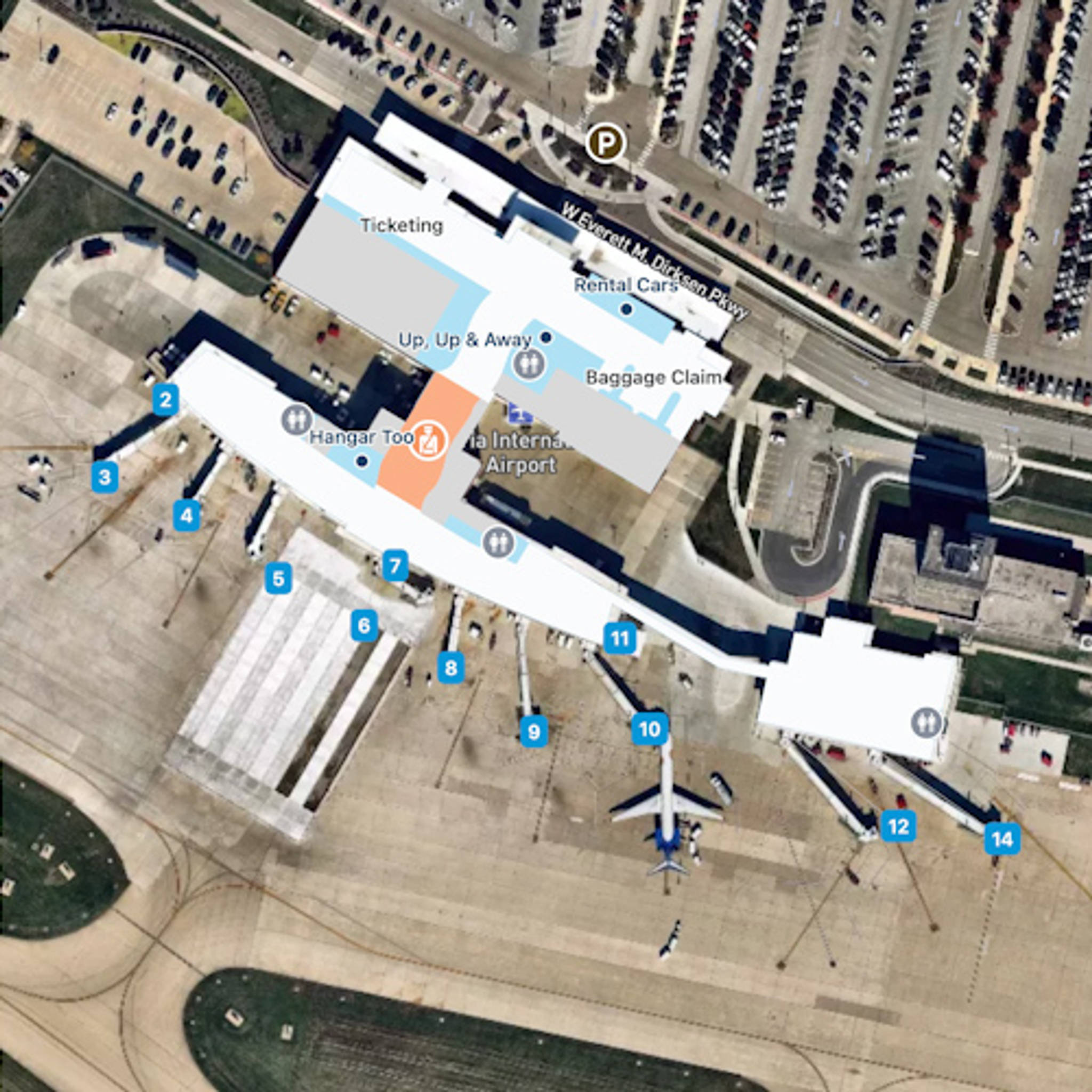 Peoria General Downing Airport PIA Terminal Overview Map