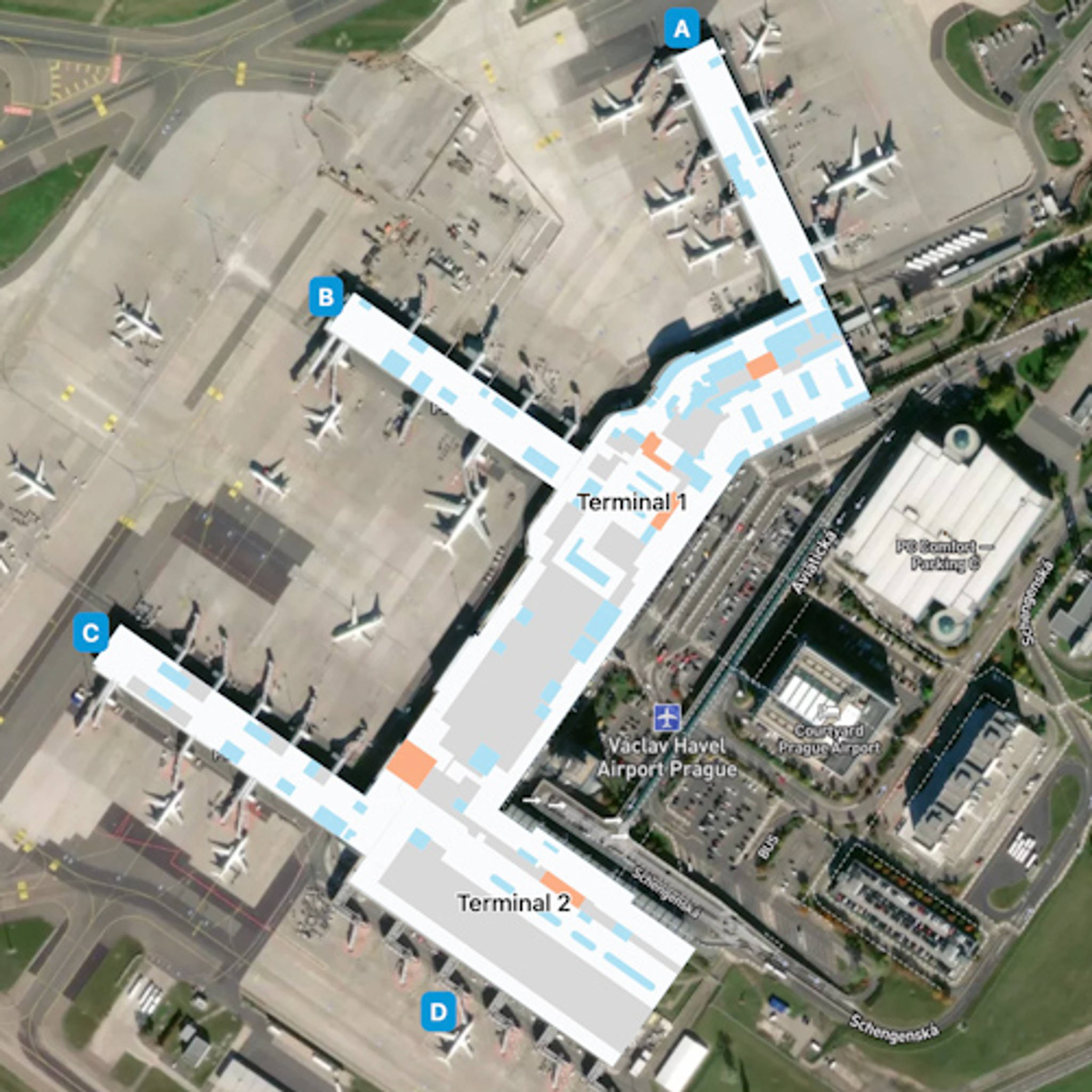 Prague Vaclar Havel Airport PRG Terminal Overview Map