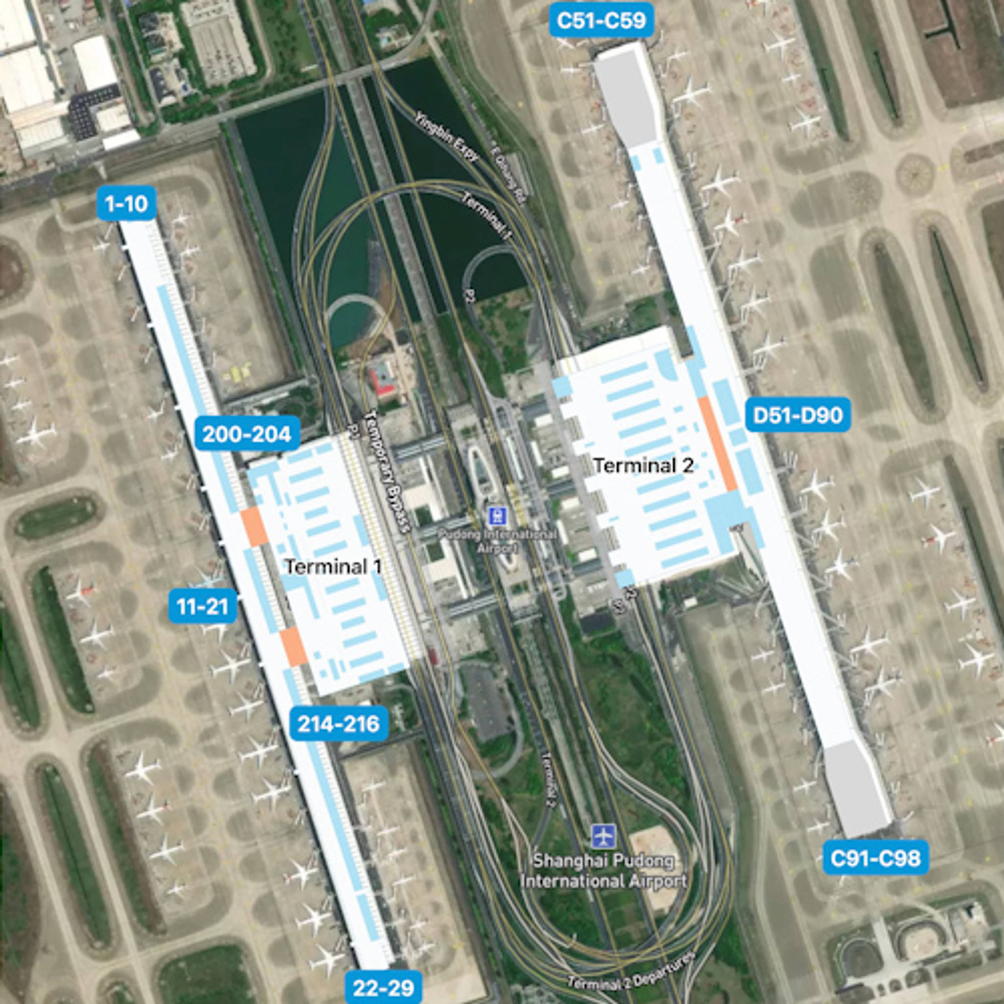 Shanghai Pudong Airport PVG Terminal Overview Map