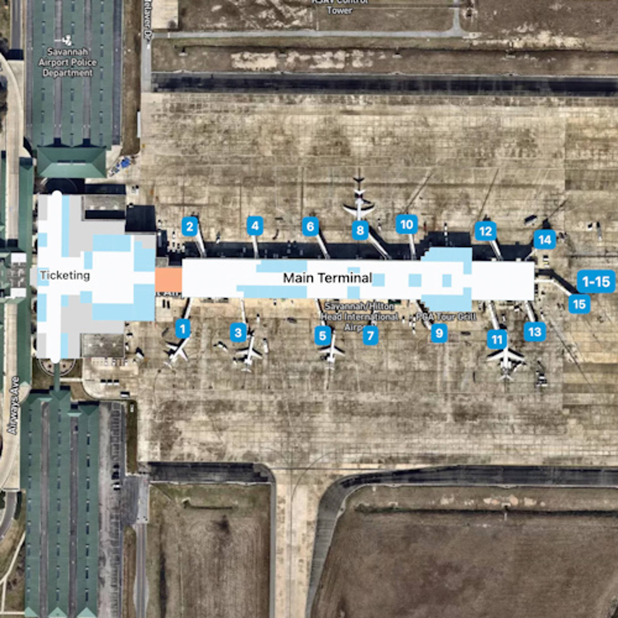 Savannah Hilton Head Airport SAV Terminal Overview Map
