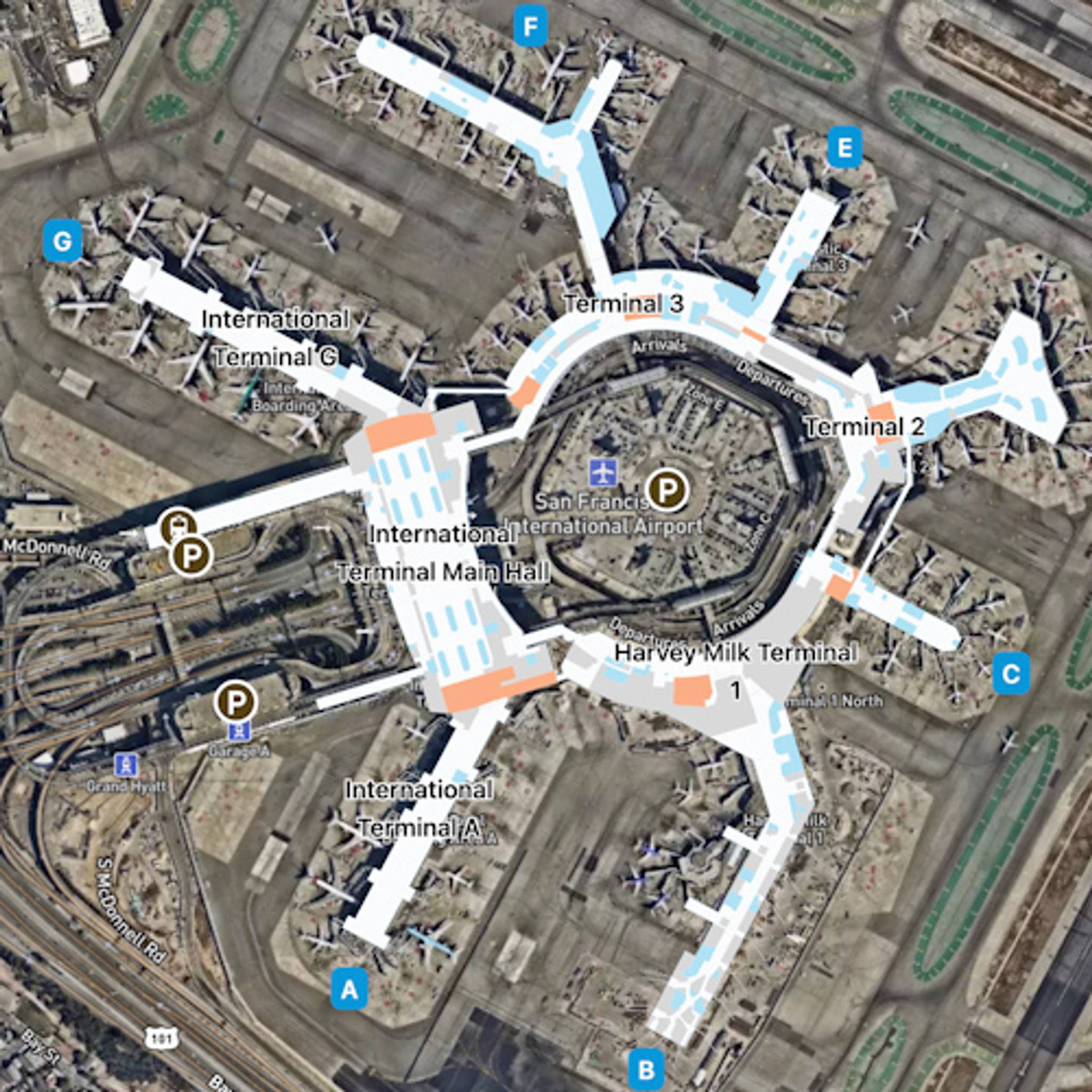 San Francisco Airport SFO Terminal Overview Map