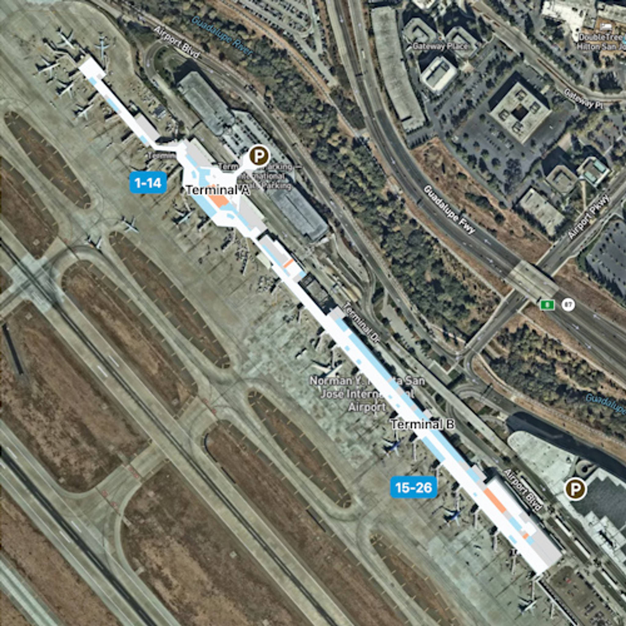 San Jose Mineta Airport SJC Terminal Overview Map