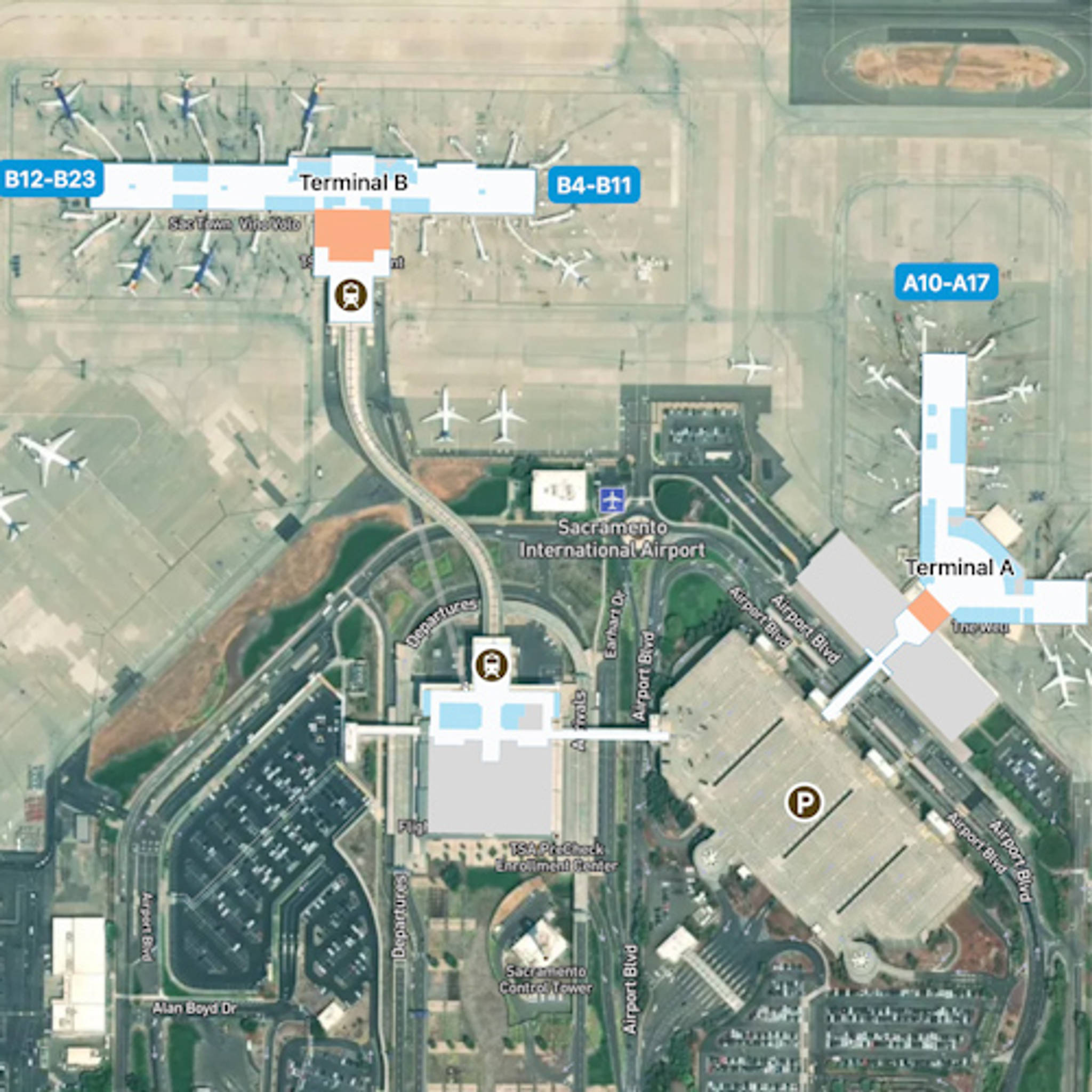 Sacramento Airport SMF Terminal Overview Map